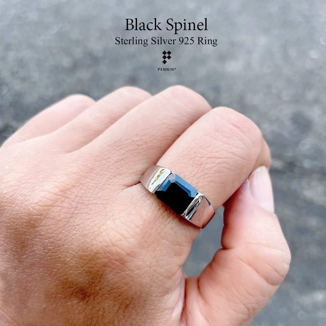 แหวนพลอยแท้ผู้ชาย นิลแท้ กาญจนบุรี สี่เหลี่ยมผืนผ้า เงินแท้ 925 ชุบทองขาว เรียบง่ายเท่ ดึงดูดโชคลาภ ปกป้องคุ้มครอง