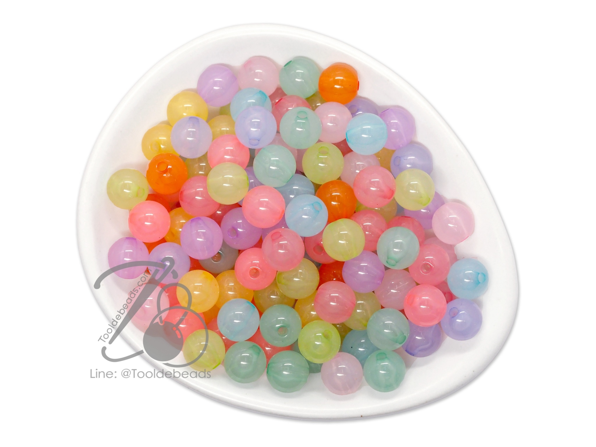 ลูกปัดอะคริลิค 10มม. ทรงกลม คละสีขุ่นหวาน (100 กรัม) SKU-09772