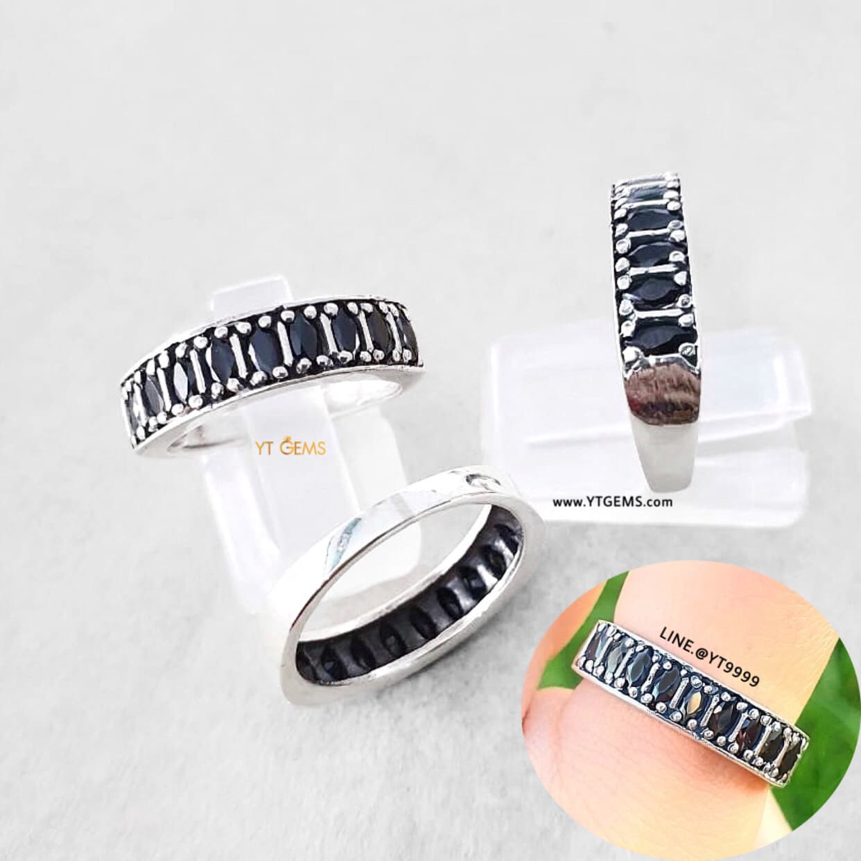 แหวนแถว นิล แหวนเงินแท้ รมดำ พลอยนิล (CZ) YTG-11316 YTGEMS