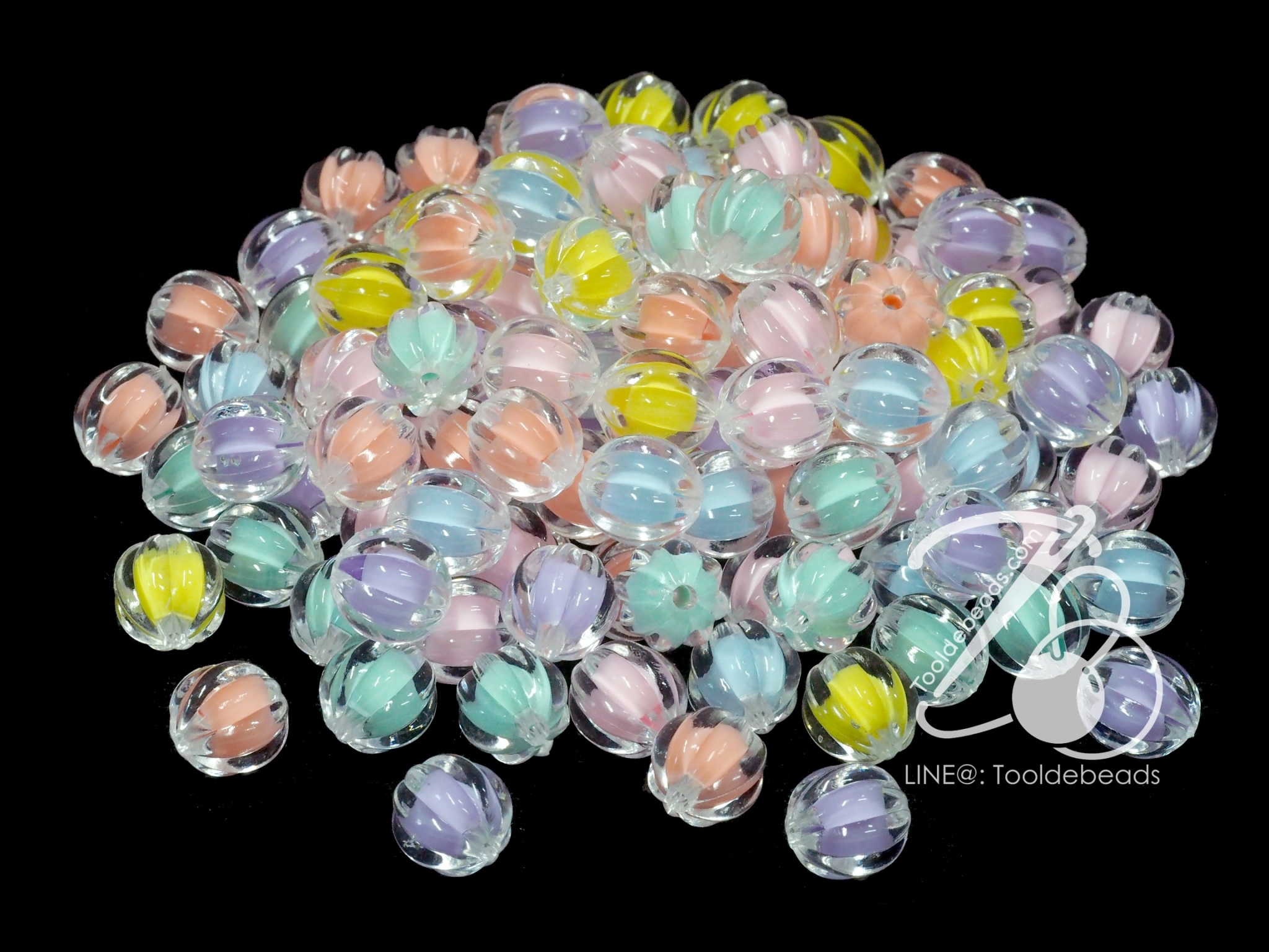 ลูกปัดอะคริลิค 12มม. ลายมะยมสอดไส้ คละสีใส (500 กรัม) SKU-14172