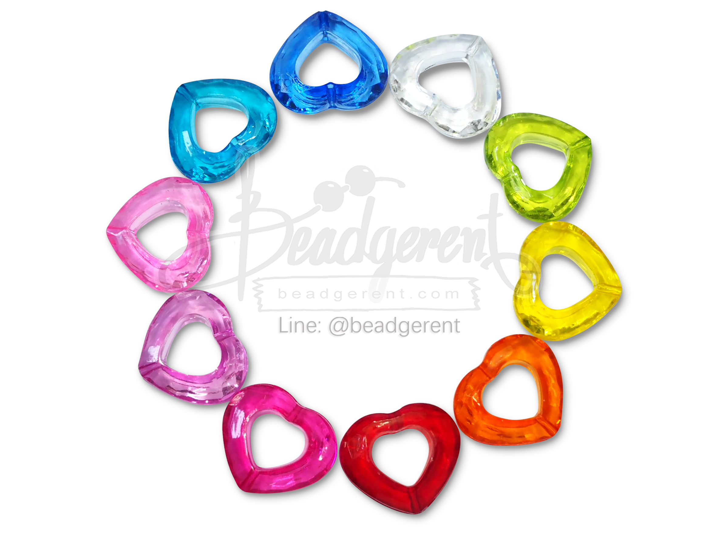 ลูกปัดอะคริลิค 28มม. ลายหัวใจ รูกลาง ร้อยทะลุ คละสีใส (500 กรัม) SKU-04672