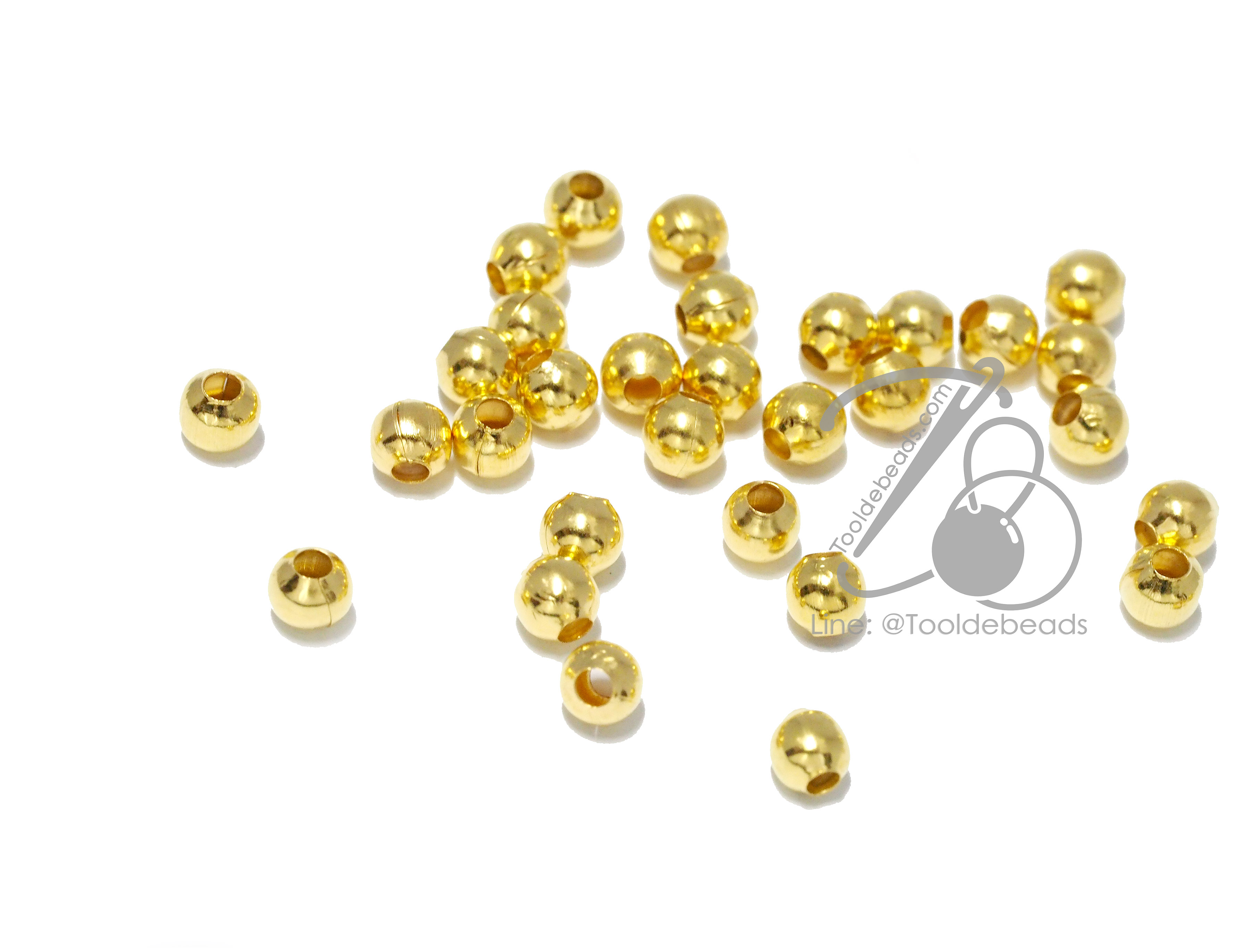 ลูกปัดโรเดียม ร้อยทะลุ ทรงกลม สีทอง (10 กรัม) SKU-09870