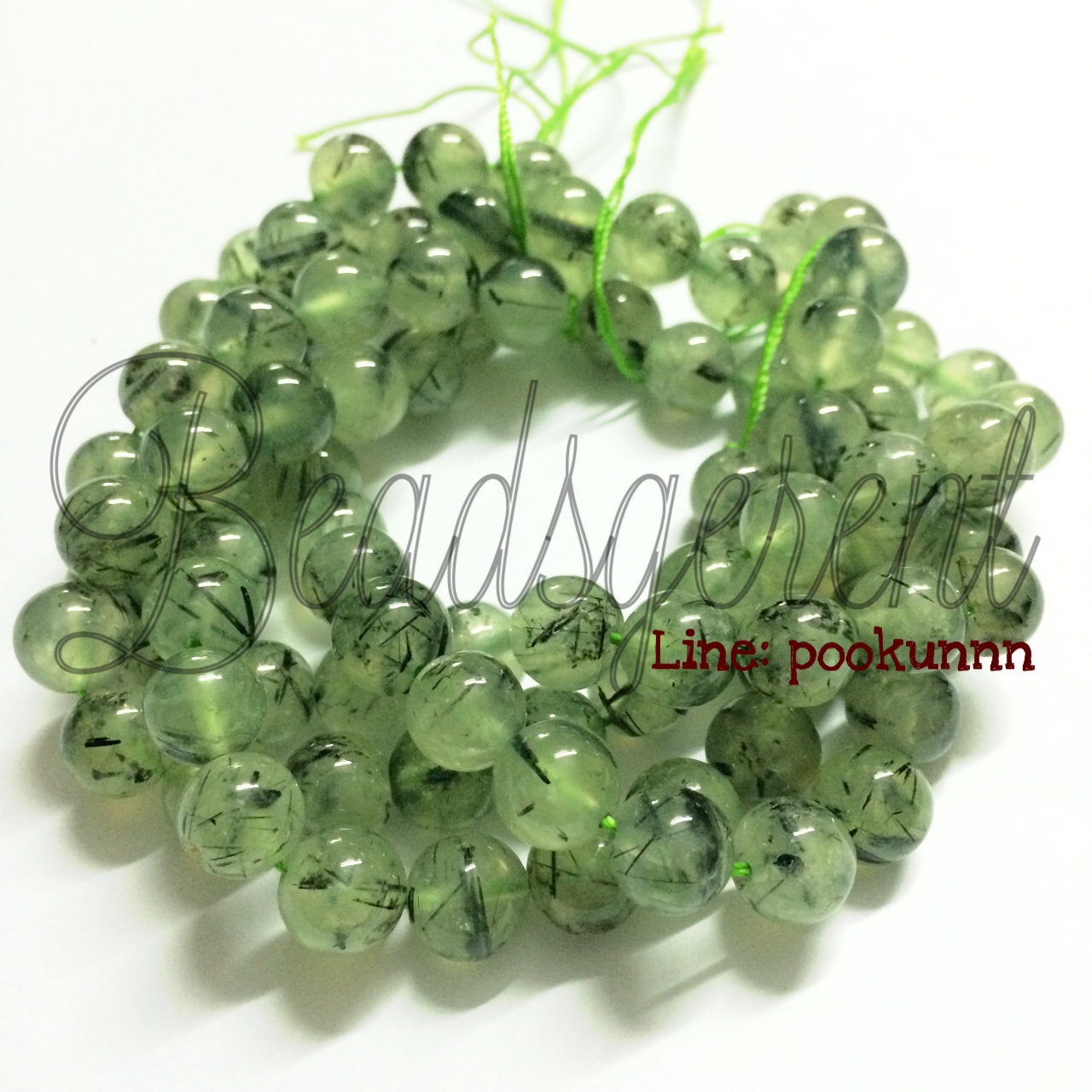 หิน ไหมเขียว 7มม. (45 เม็ด) SKU-01474