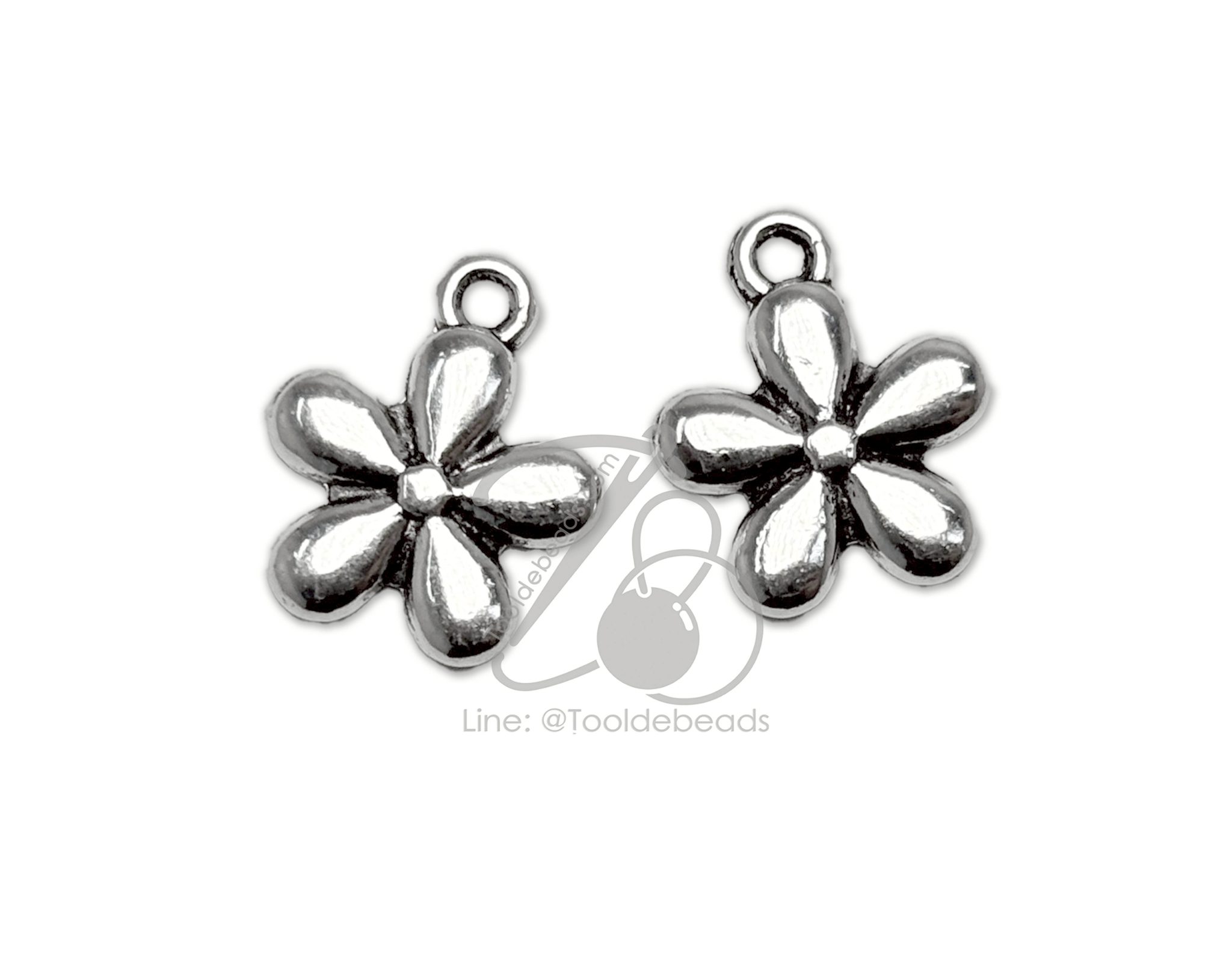 ลูกปัดโรเดียม 221 11มม. จี้ดอกไม้ สีเงิน (10 กรัม) SKU-18515