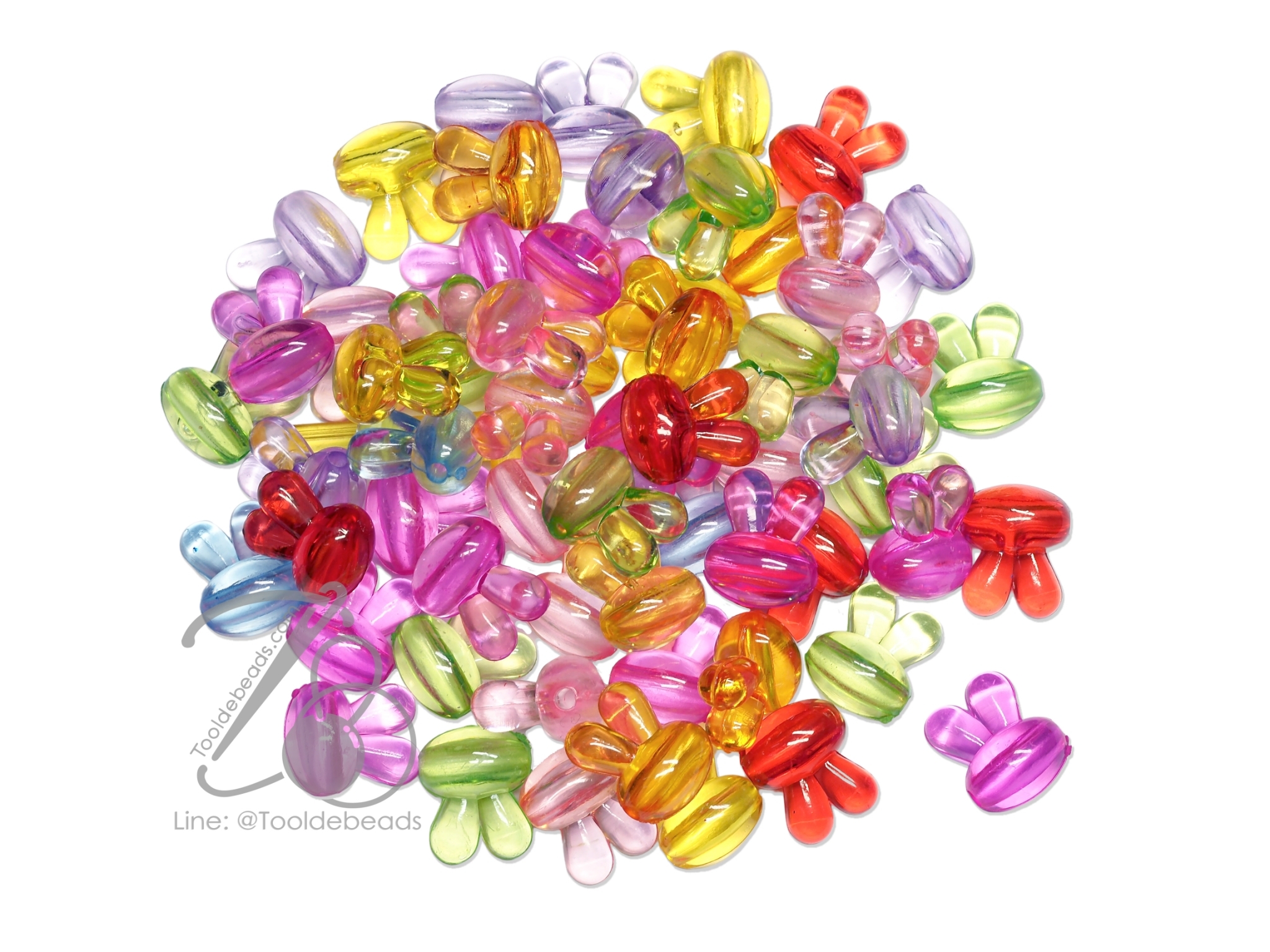 ลูกปัดอะคริลิค 13*16มม. ลายกระต่าย คละสีใส (100 กรัม) SKU-18203