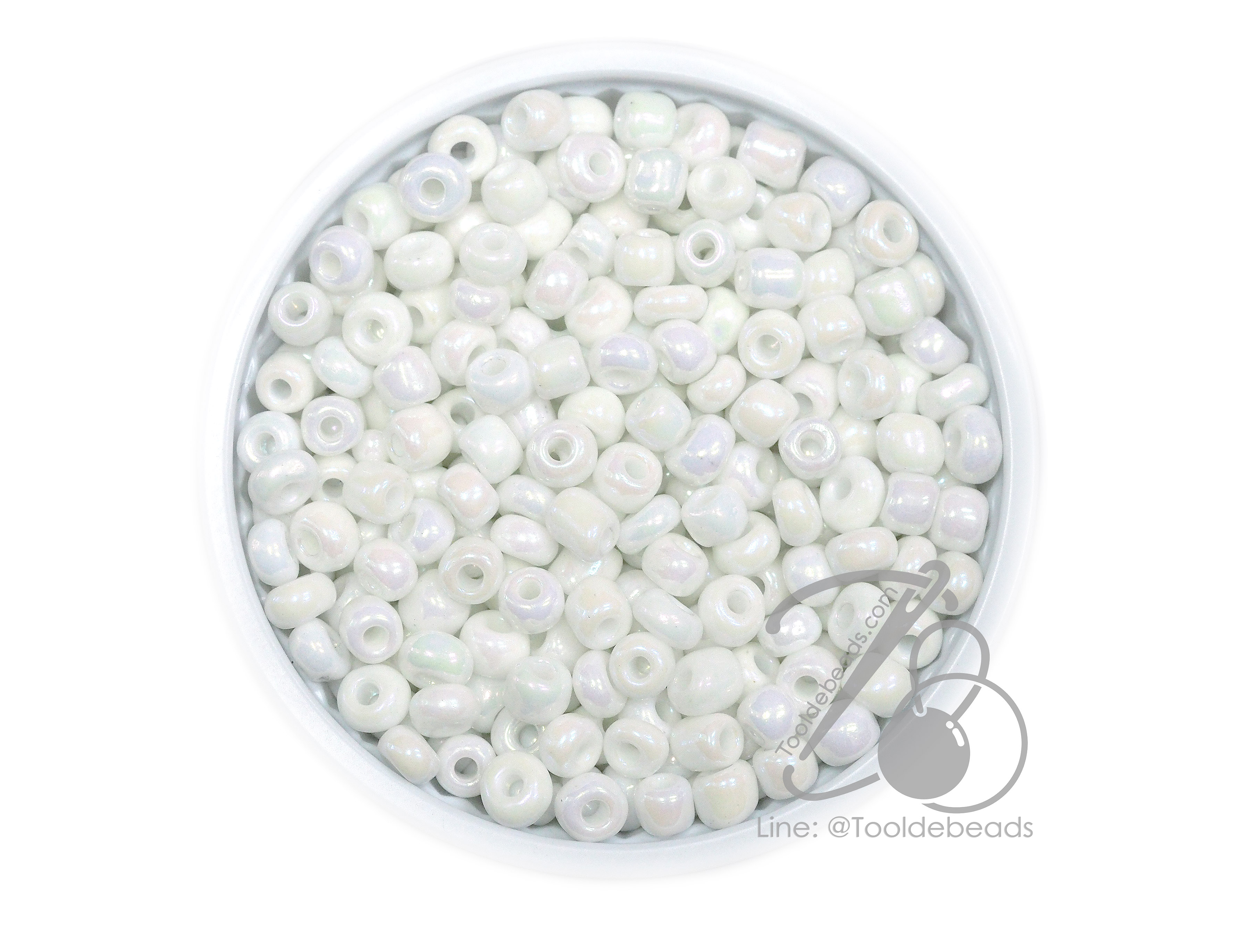 OK Brand ลูกปัดเม็ดทราย 6/0 โทนมุกด้าน เคลือบรุ้ง สีขาว (100 กรัม) SKU-14880