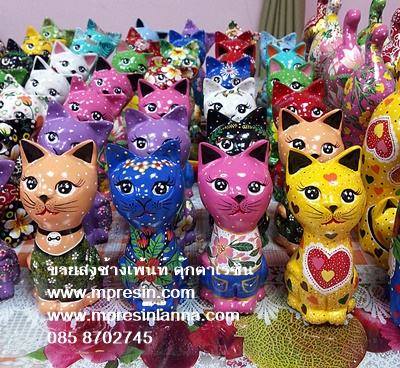 PP01561-แมวเรซิ่นนั่งคอตรงเพ้นท์