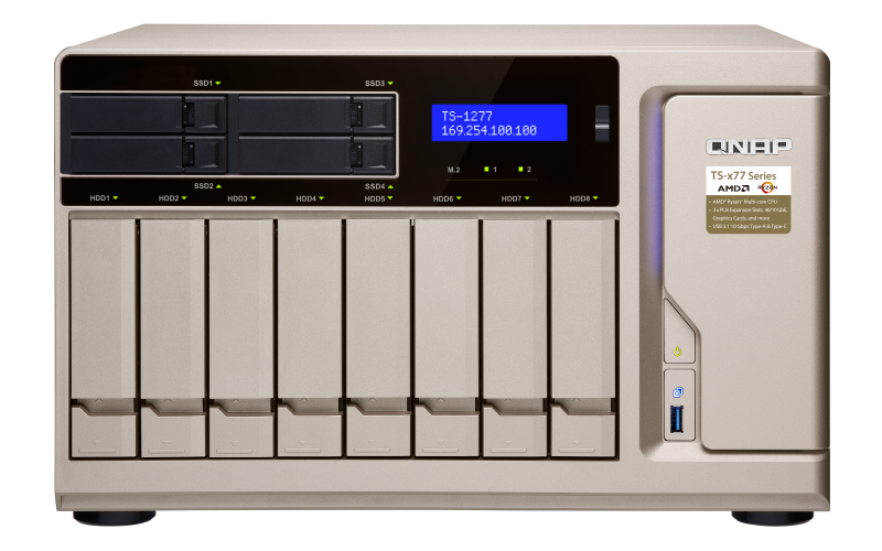 TS-1277 The first Ryzen™-based NAS with up to 8 cores and 16 threads and graphics card support to redefine your virtualization and 4K processing experiences