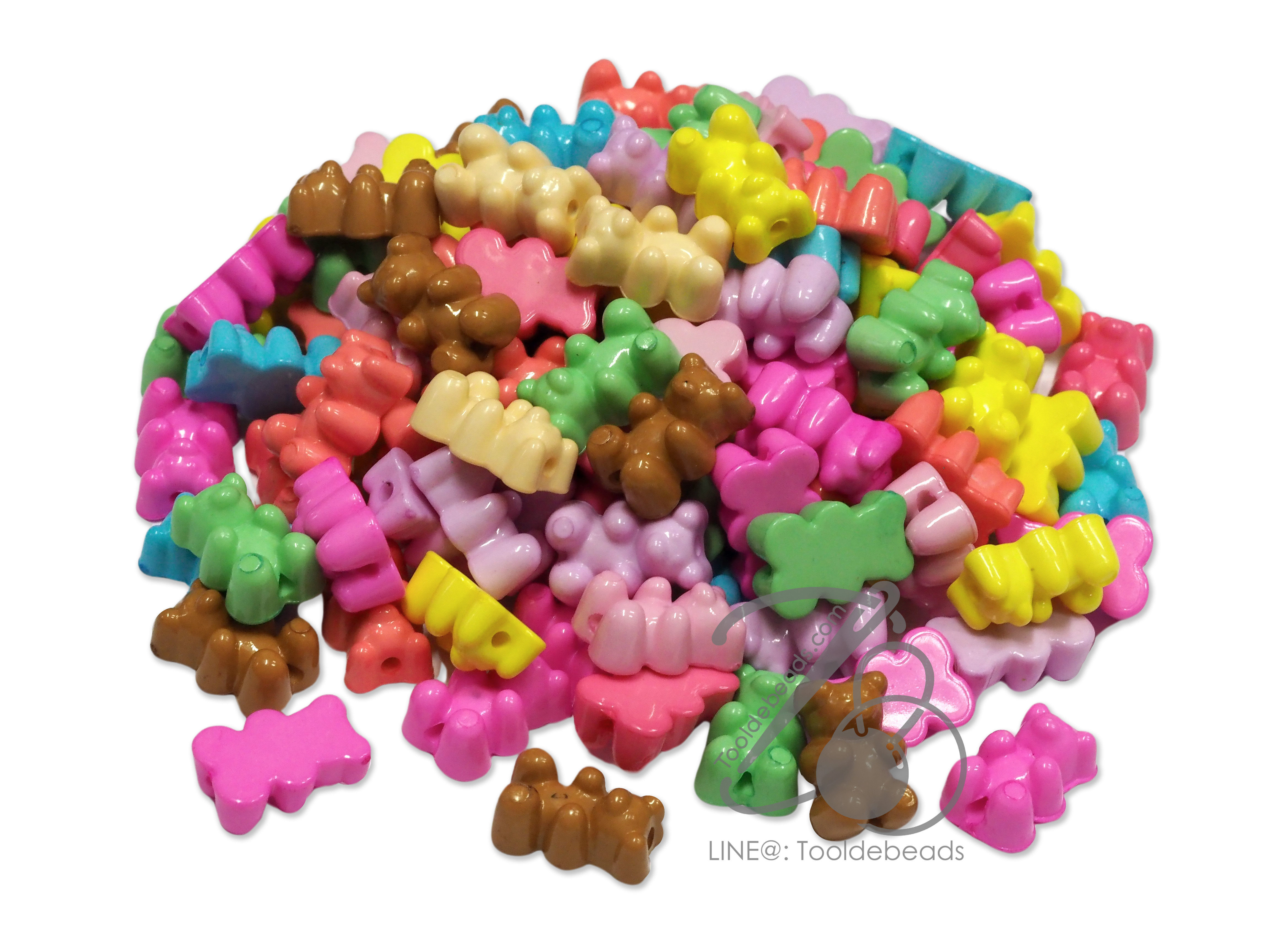 ลูกปัดอะคริลิค 10*16มม. ลายหมีเยลลี่ คละสีสด (10 กรัม) SKU-14155