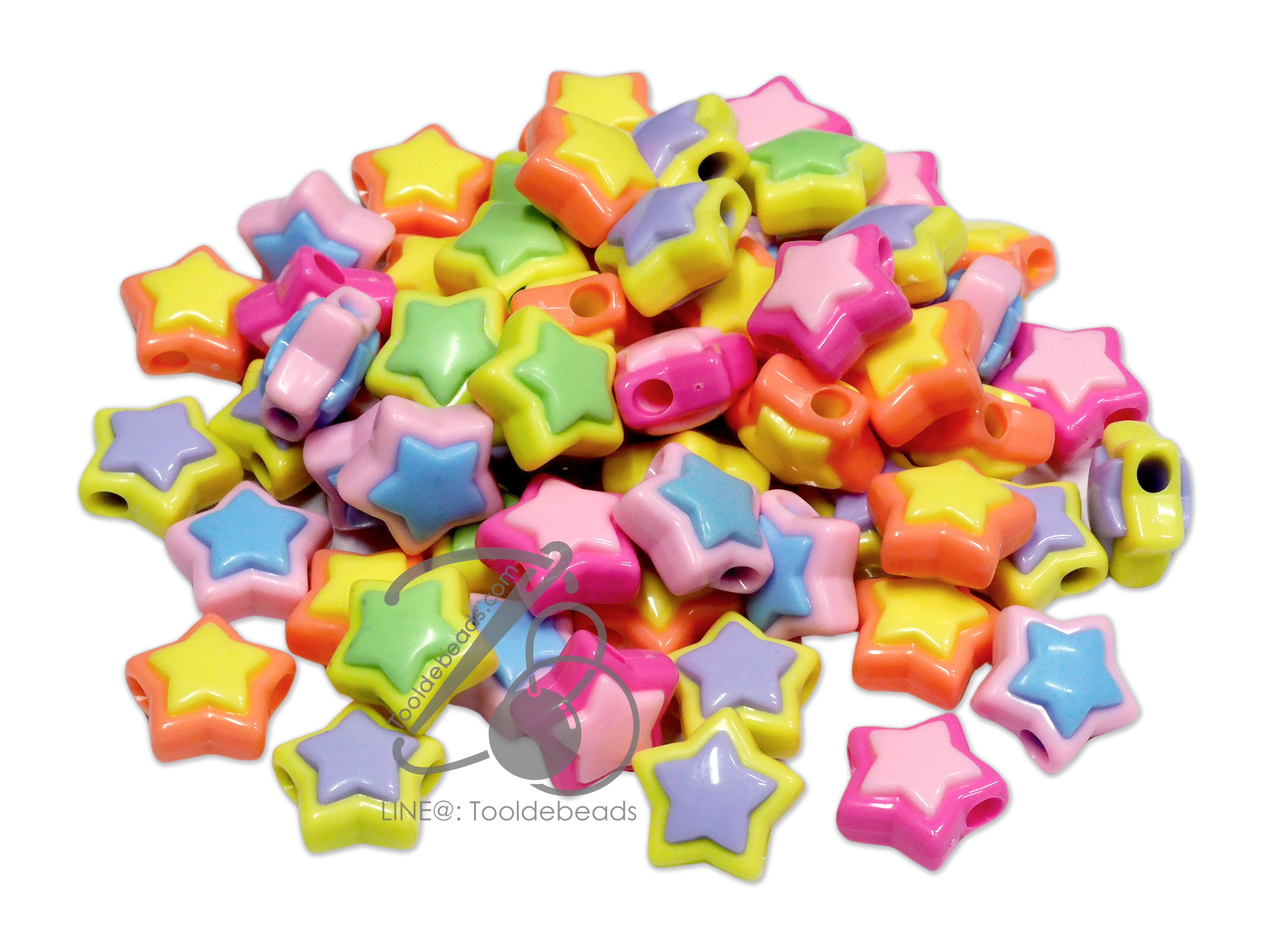 ลูกปัดอะคริลิค ทรงนูน 17มม. ลายดาว สีหวาน (50 กรัม) SKU-14138
