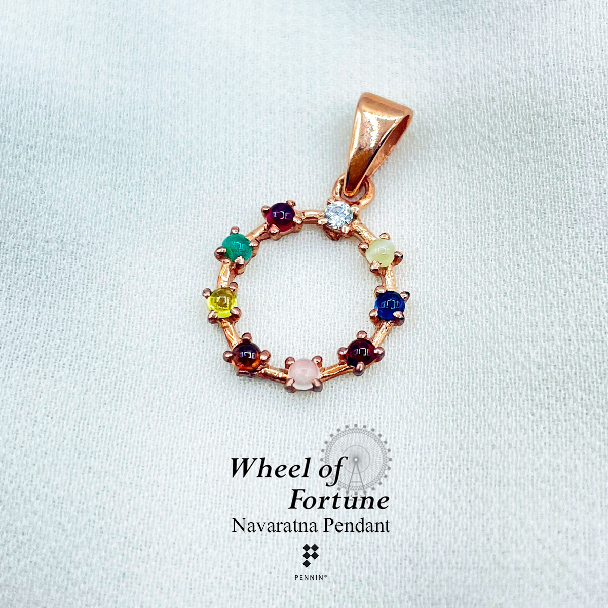 จี้นพเก้า Wheel of Fortune พลอยแท้ตามตำราไทย เสริมสิริมงคลรอบด้าน เงินแท้ 925 ชุบพิ้งค์โกลด์