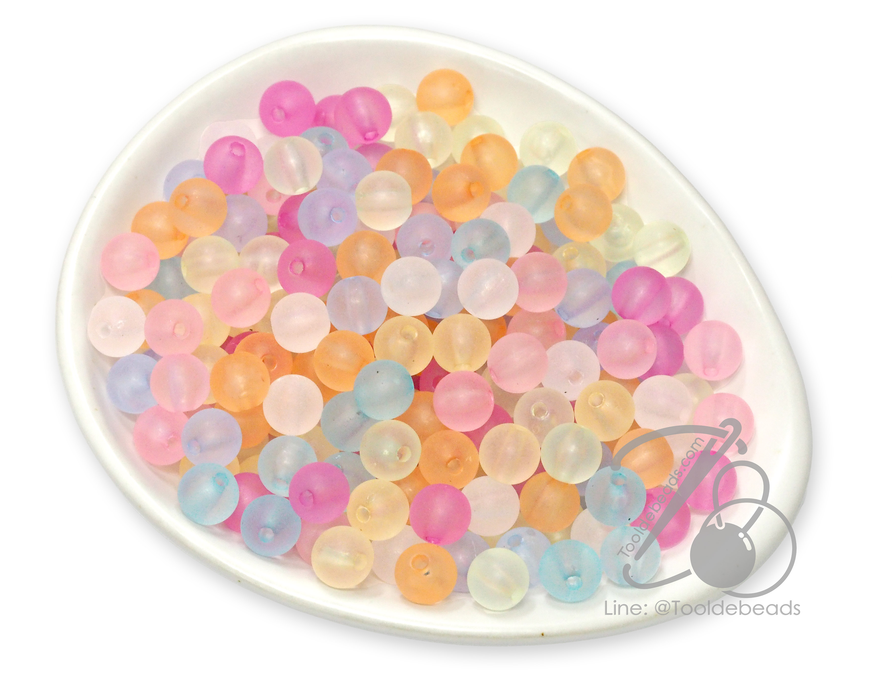 ลูกปัดเนื้อทราย 8มม. ทรงกลม คละสีอ่อน (10 กรัม) SKU-15296