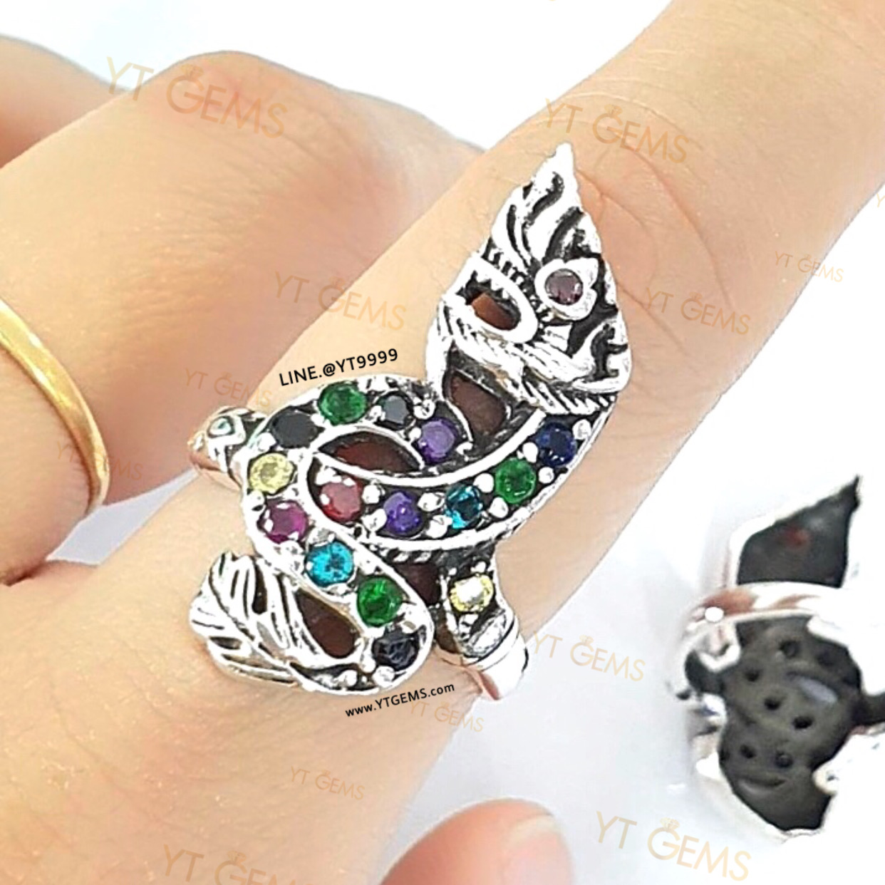 แหวนพญานาค มณีนพเก้า แหวนเงินแท้ รมดำ พลอย (CZ) YTG-5867 YTGEMS