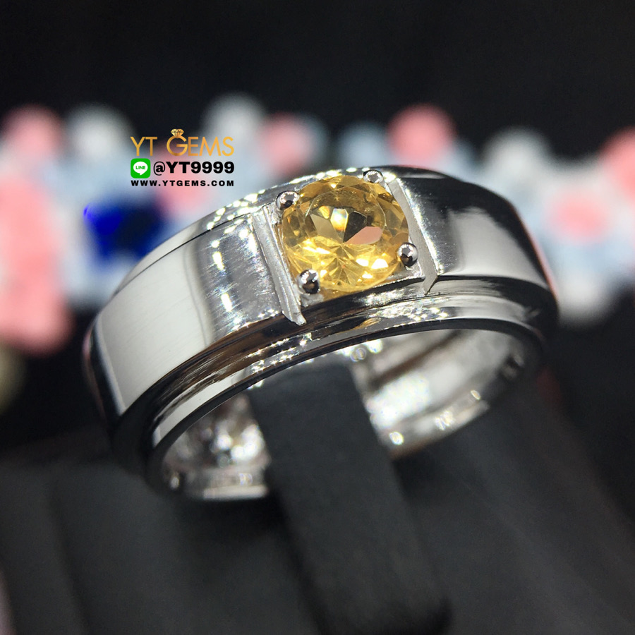 แหวนปลอกมีด ซิทริน แหวนเงินแท้ ชุบทองคำขาว พลอยซิทรินแท้ YTG-8169 YTGEMS