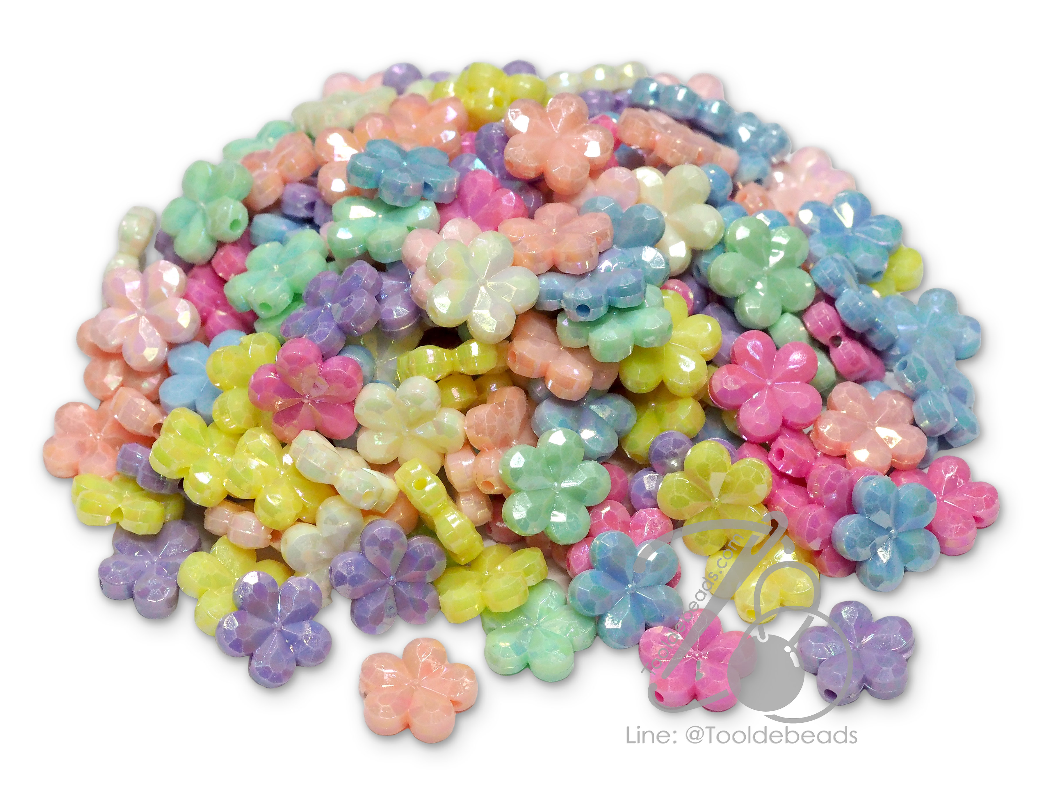 ลูกปัดพลาสติก เคลือบรุ้งพาสเทล 14มม. ลายผีเสื้อเจีย คละสี (15 กรัม) SKU-15567