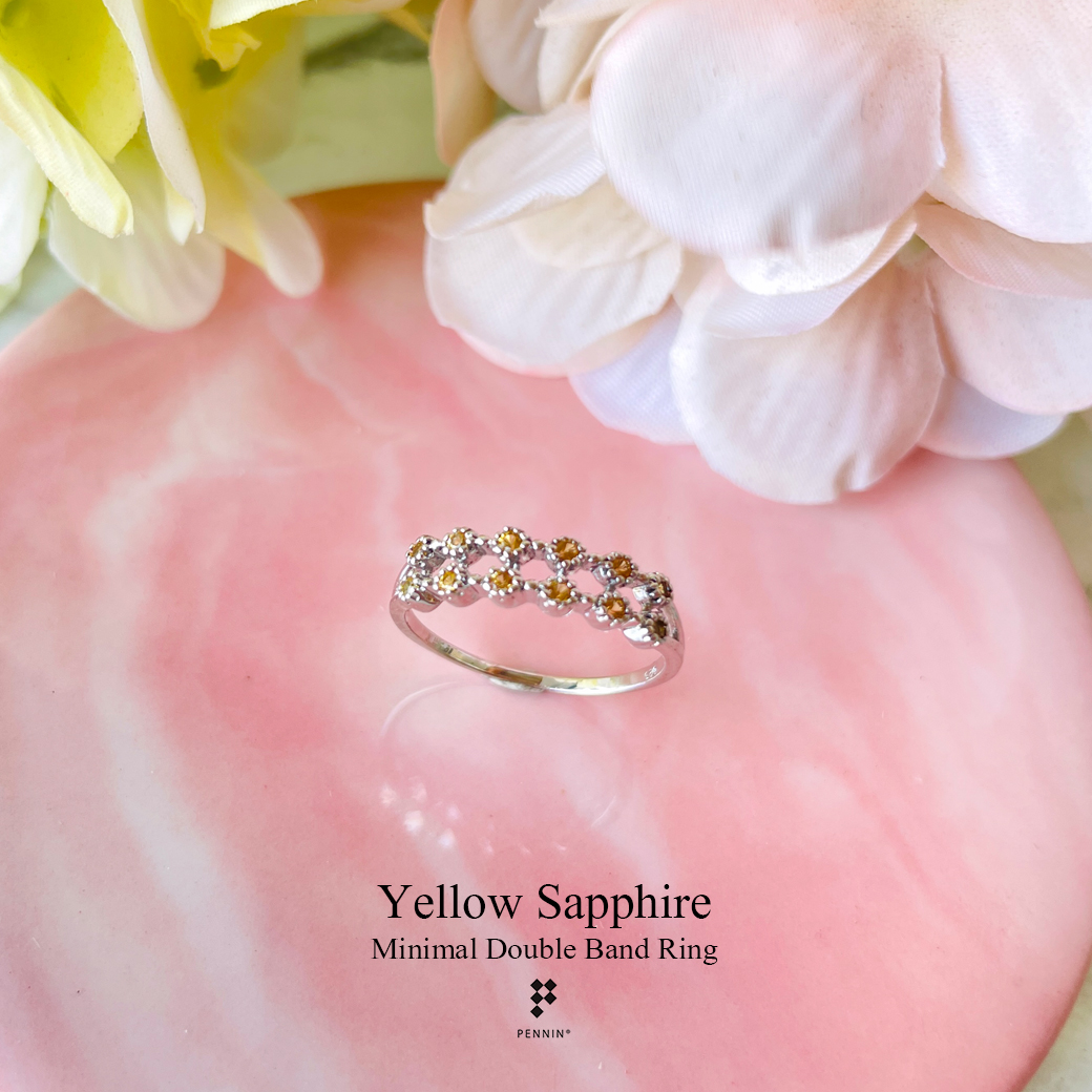 แหวนแถวสองชั้น สไตล์มินิมอล บุษราคัม (Yellow Sapphire) สวยหวาน น่ารัก