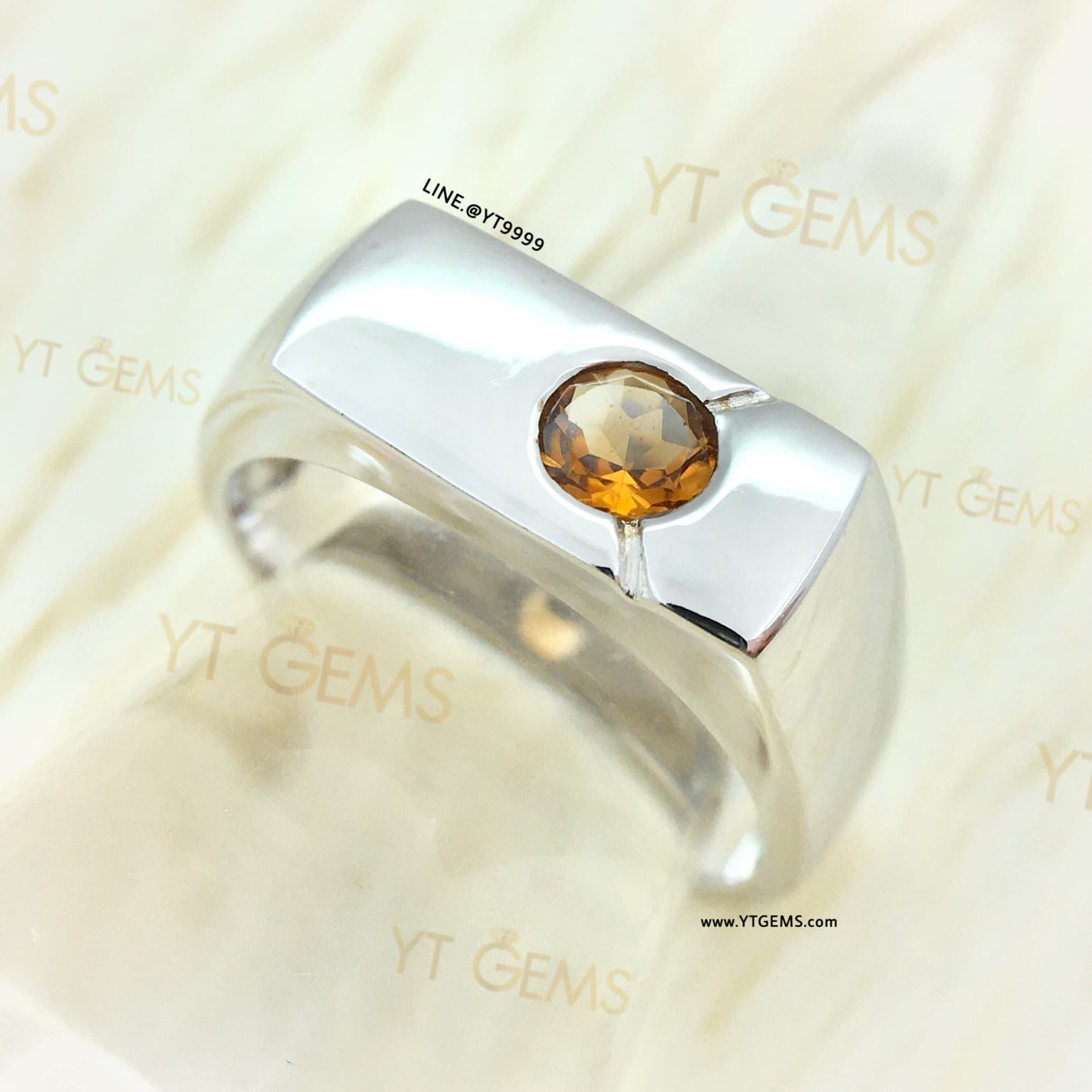 แหวนซิทรินสีส้ม แหวนเงินแท้ ชุบทองคำขาว พลอยซิทรินแท้ YTG-11592 YTGEMS