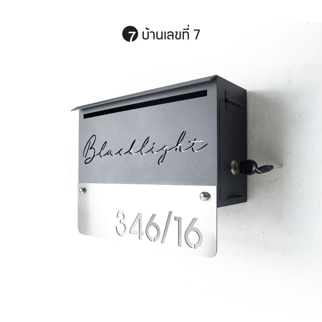 ตู้จดหมายรุ่น NEW 2022 หน้าฉลุแผ่นเลขสแตนเลส ขนาดรวม 30x25 cm