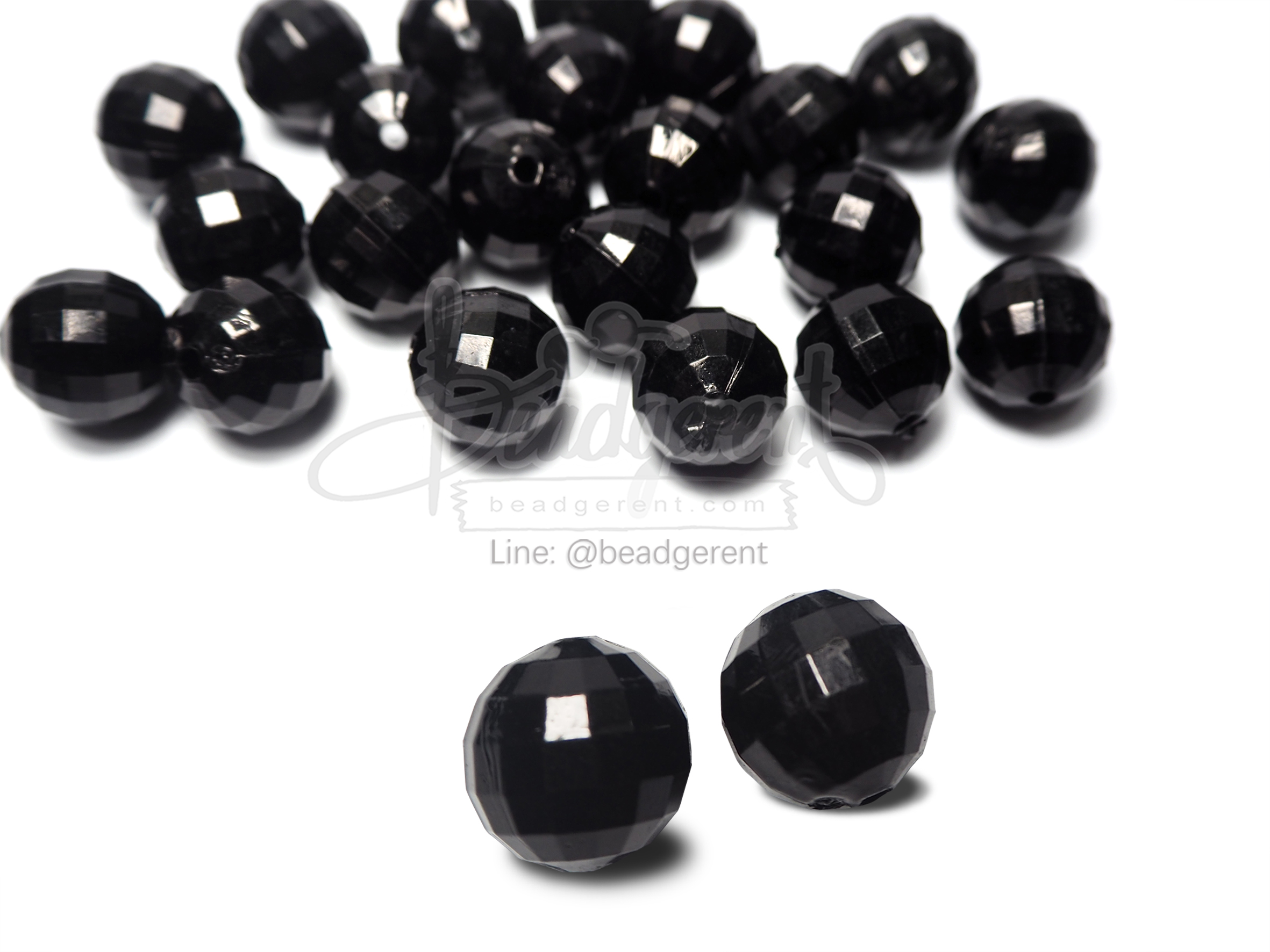 ลูกปัดอะคริลิค 16มม. ลายลูกโลกเจีย สีดำ (100 กรัม) SKU-05156