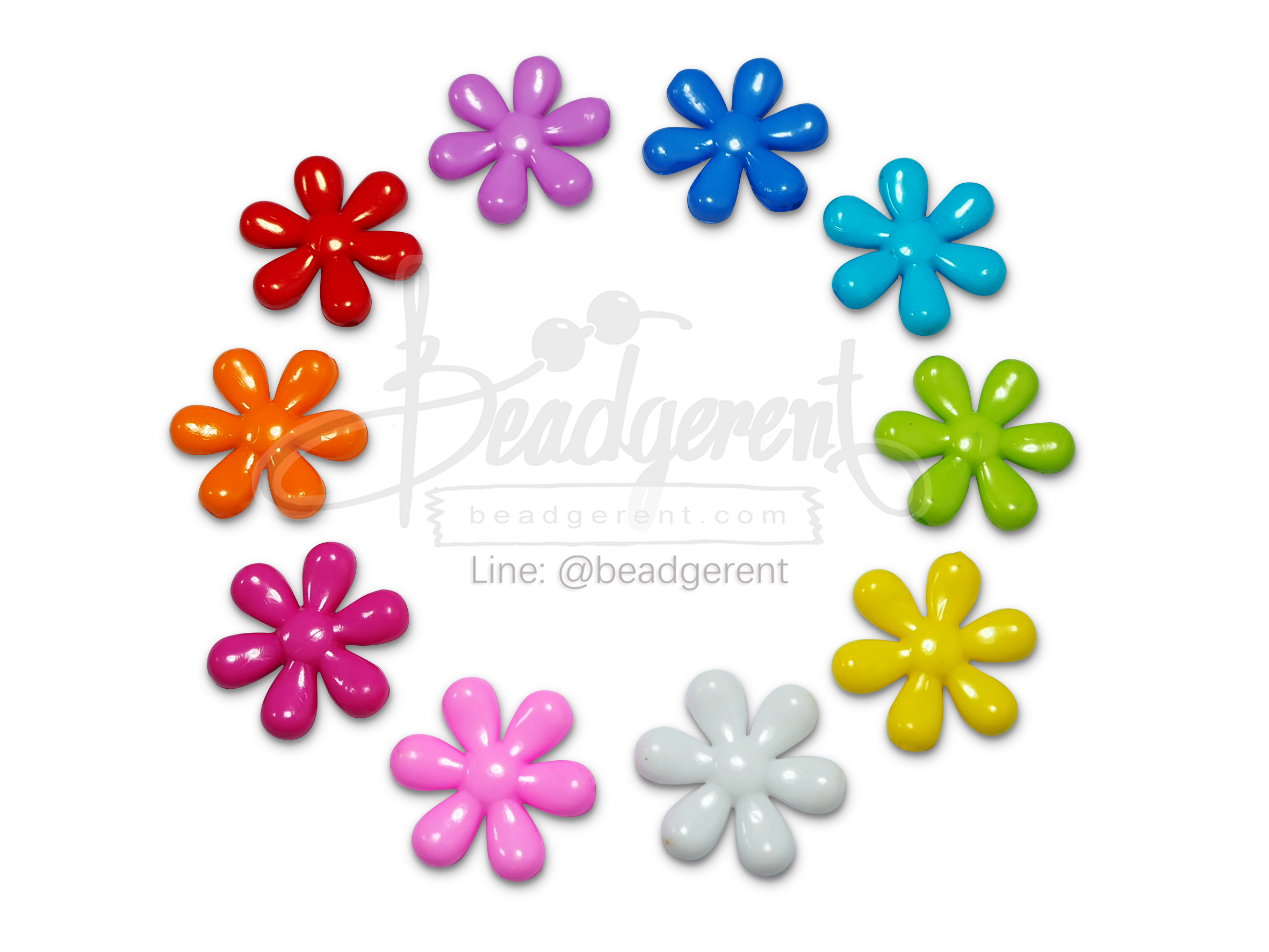 ลูกปัดอะคริลิค 23มม. ลายดอกไม้6แฉก สีสด (100 กรัม) SKU-05179