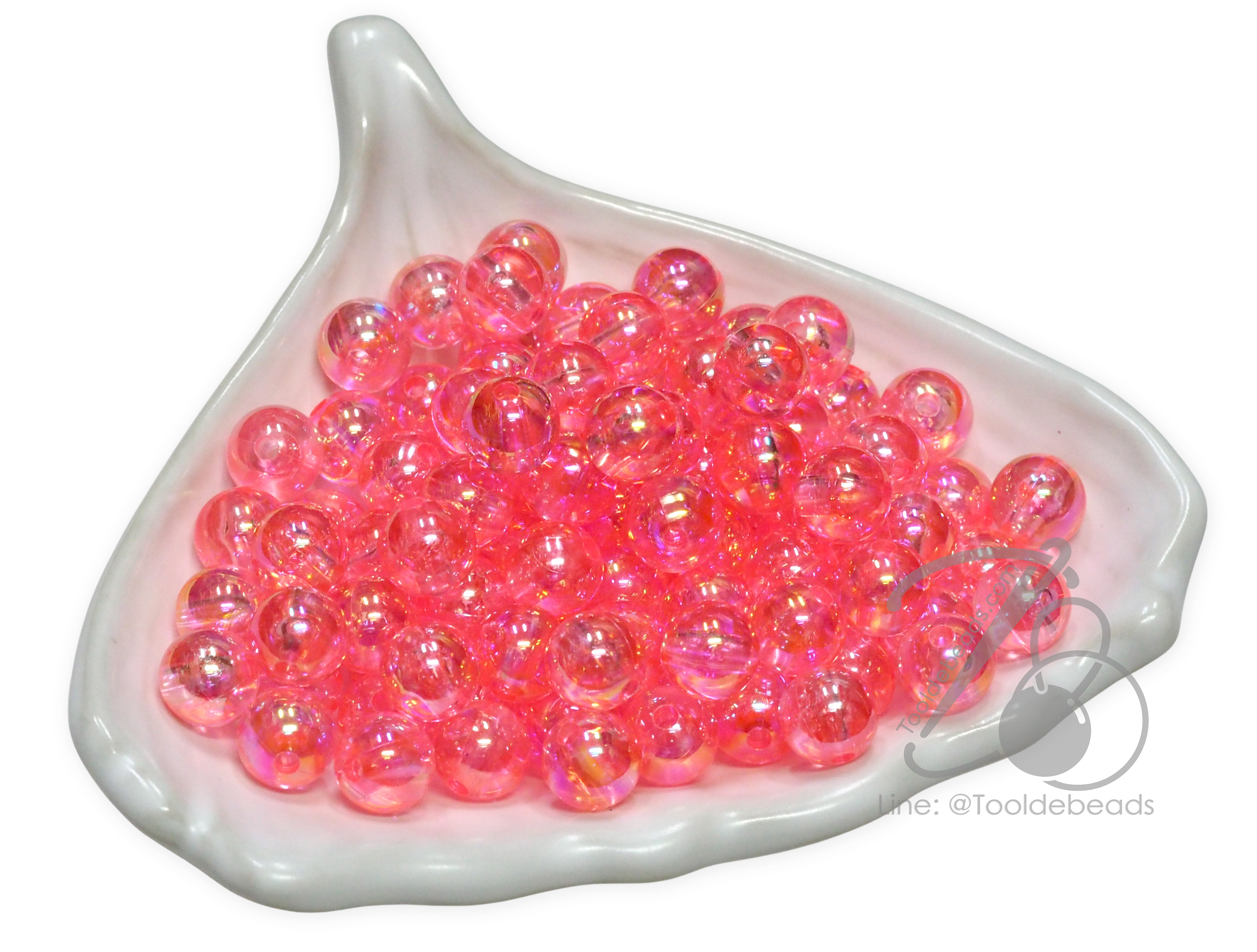 ลูกปัดพลาสติก เคลือบรุ้ง 8มม. สีโอรสรุ้งใส (500 กรัม) SKU-17115