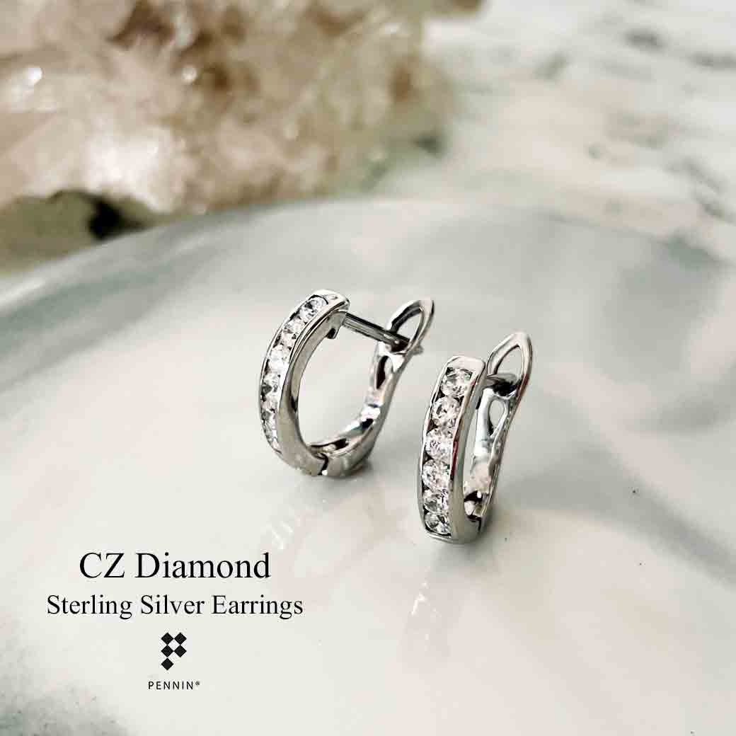 ต่างหูเพชรสวิส CZ เรียง 5 เม็ด แบบคลิปหางกระรอก (CZ Diamond Earrings) เงินแท้ 92.5% ชุบทองคำขาว