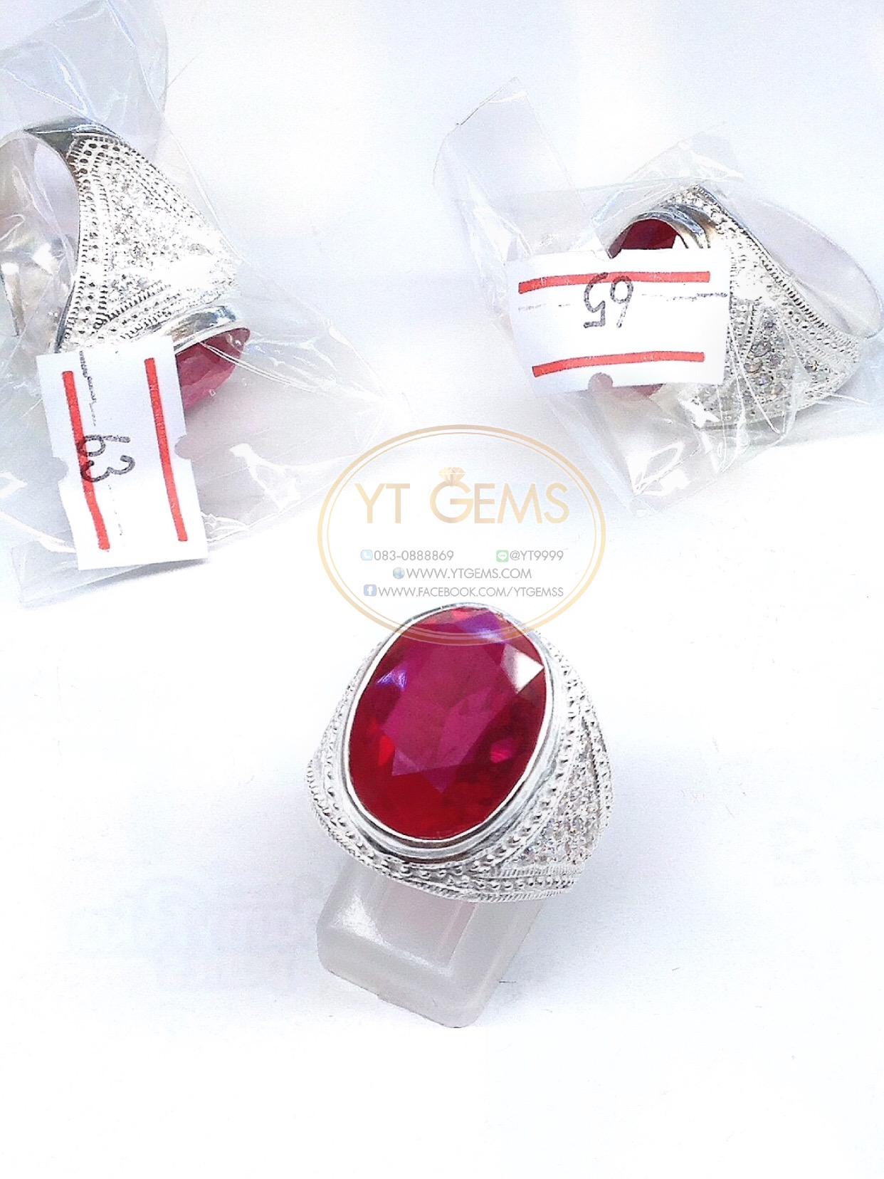 แหวนทับทิม แหวนเงินแท้92.5% พลอยทับทิม(cz) ตกแต่งเพชรSwiss YTG-4580 YTGEMS