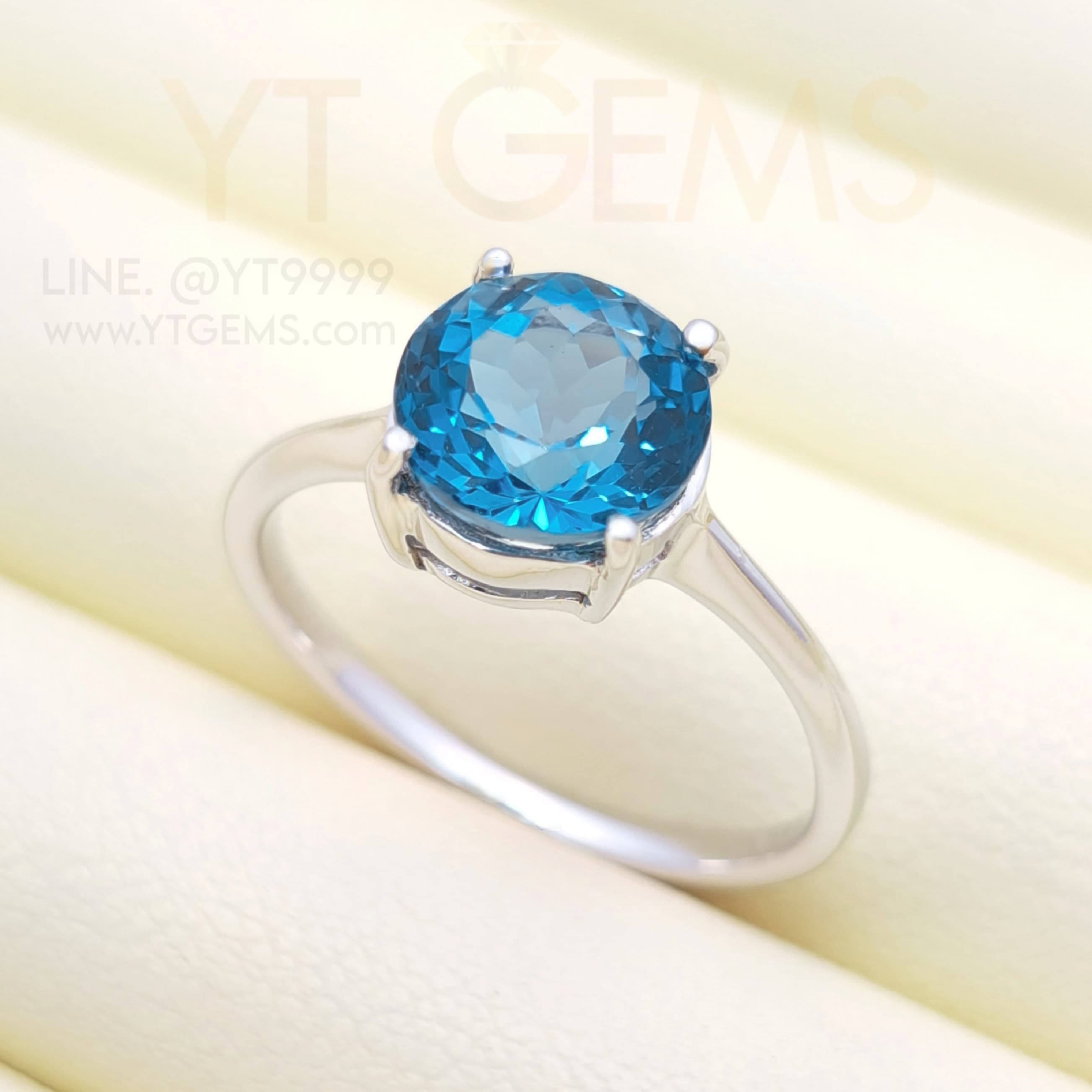 แหวนลอนดอนบลูโทแพซ แหวนเงินแท้ ชุบทองคำขาว พลอยแท้ YTG-11764 YTGEMS