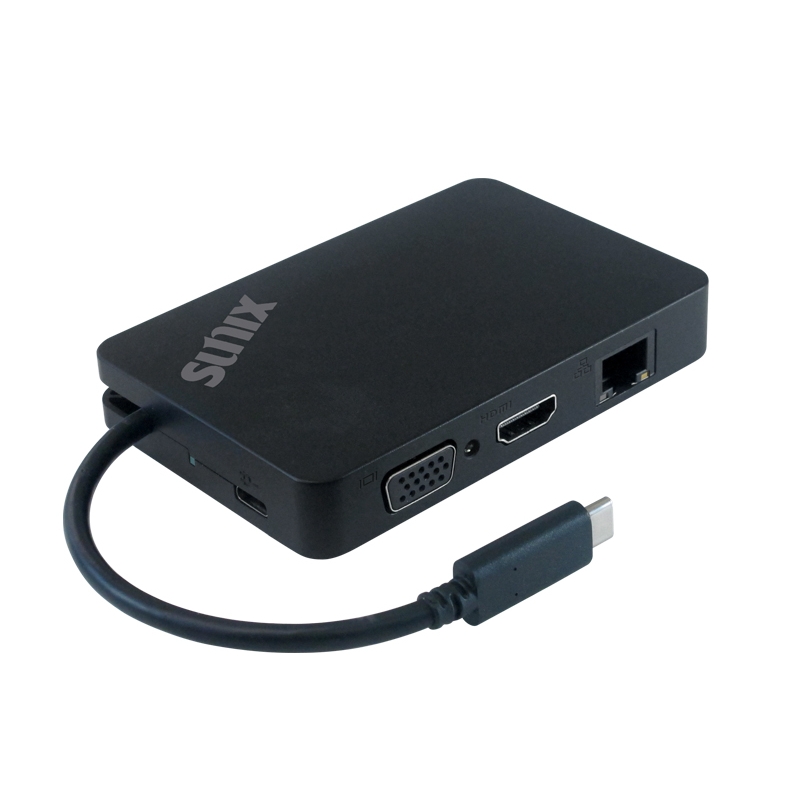 USB-C PORTABLE MINI DOCK PLUS POWER WITH USB 3.0 / GIGABIT ETHERNET / VGA / HDMI / POWER CHARGING