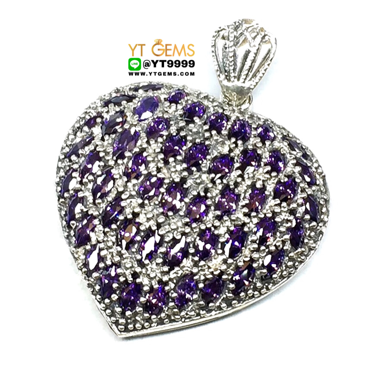 จี้หัวใจ จี้อเมทิสต์ จี้เงินแท้ 92.5% ประดับ พลอยอเมทิสต์ (cz) YTG-9215 YTGEMS