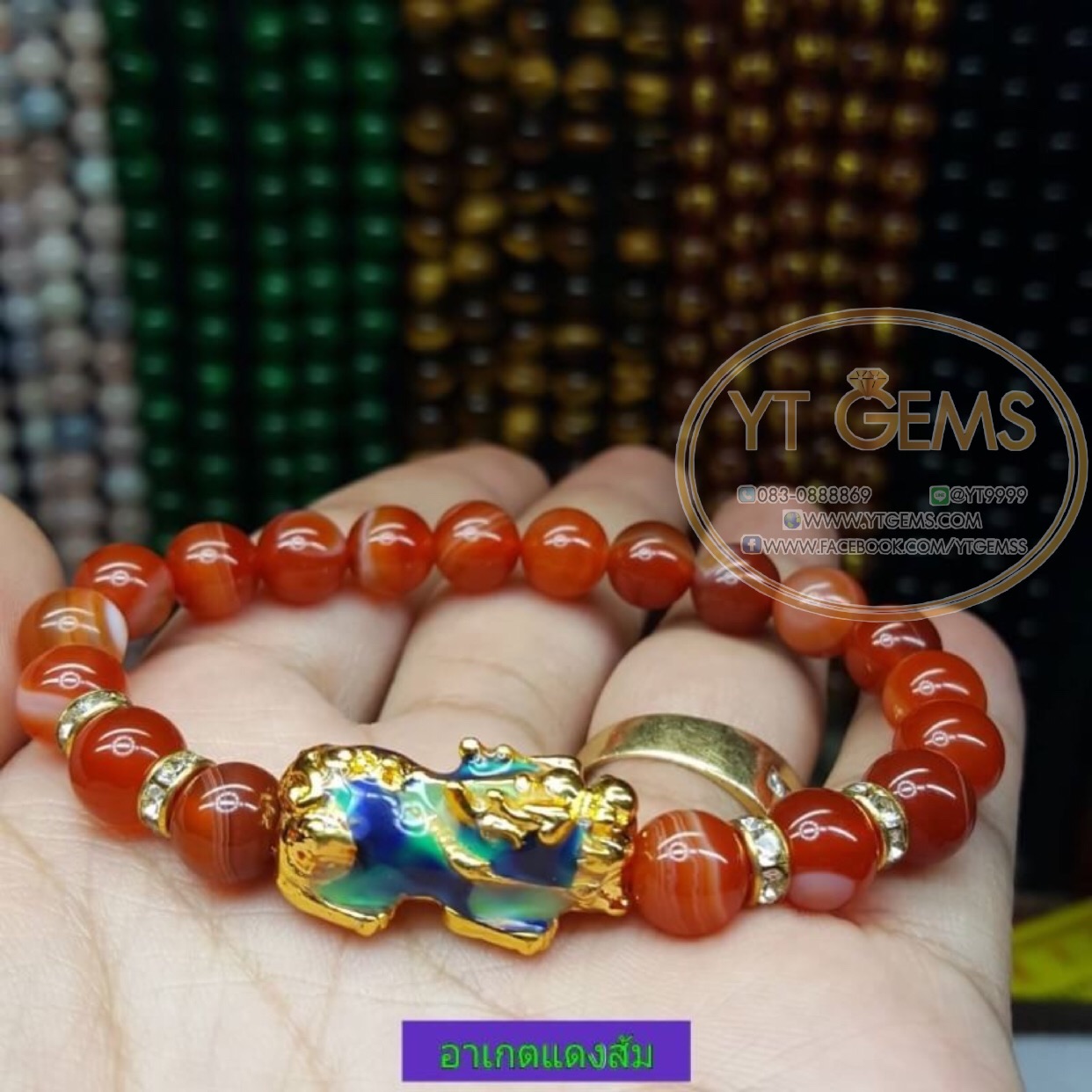 สร้อยข้อมือปี่เซียะ 5 ธาตุ+อาเกตแดงส้ม YTG-4219 YTGEMS