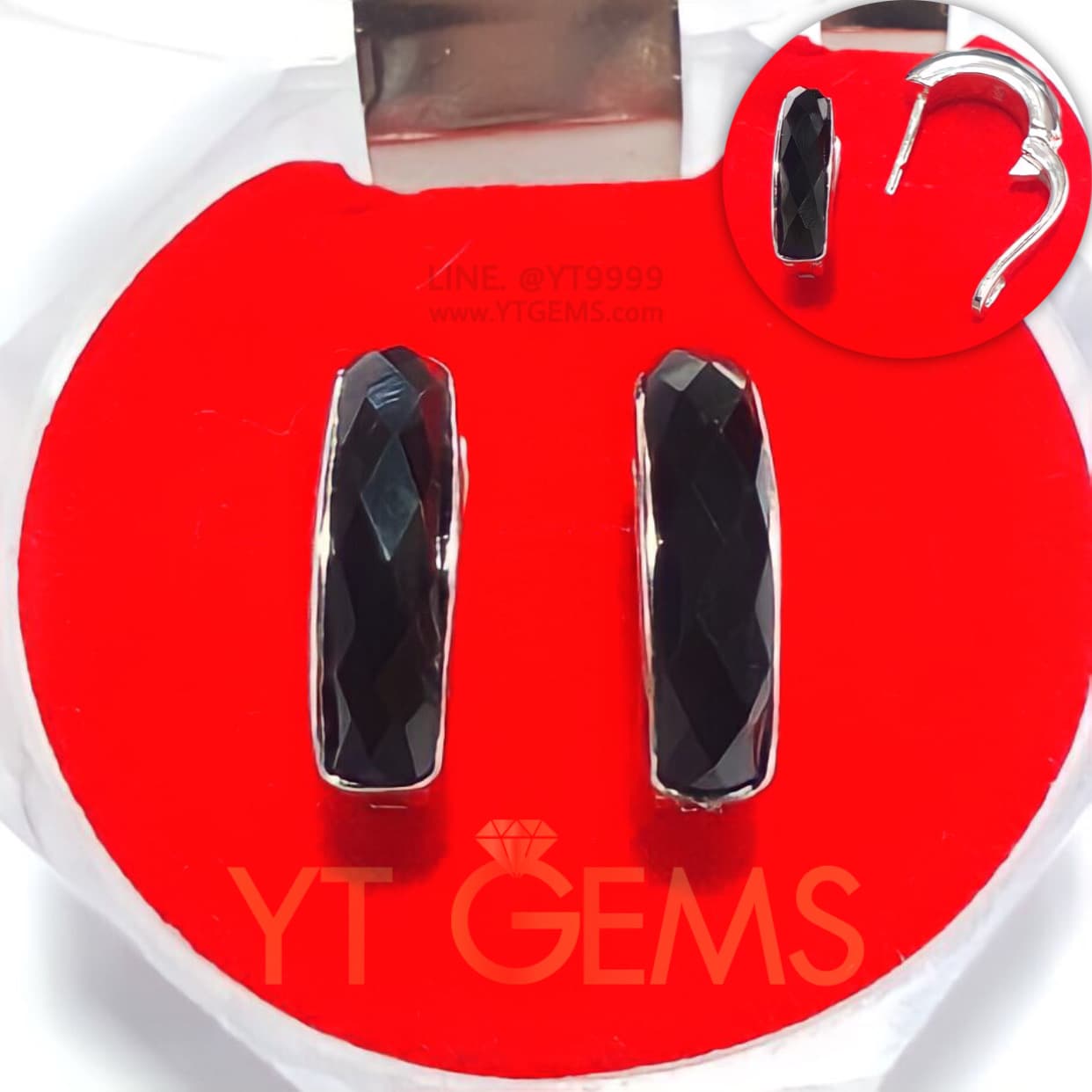 ต่างหูนิล ต่างหูเงินแท้ ชุบทองคำขาว พลอยนิลแท้ YTG-11718 YTGEMS