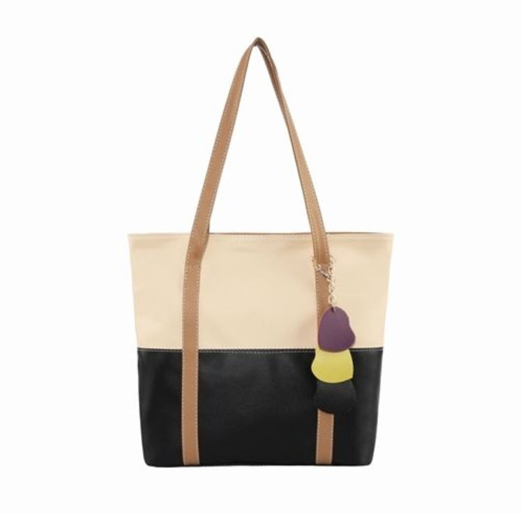 กระเป๋าสะพายหนัง สีเบจ-ดำ