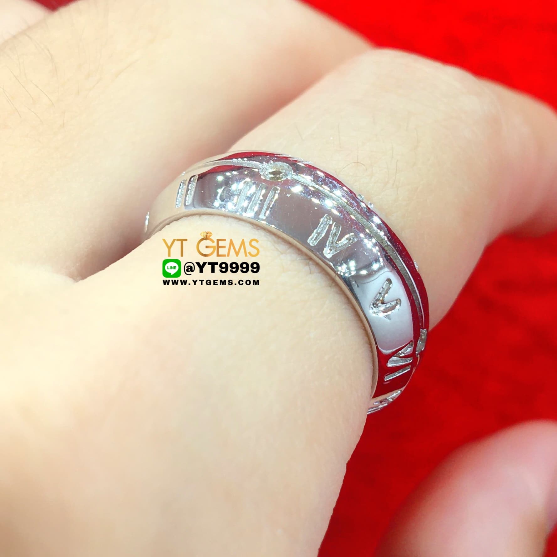 แหวนเลขโรมัน เพชรรอบวง แหวนเงินแท้ ชุบทองคำขาว เพชร Swiss YTG-10426 YTGEMS