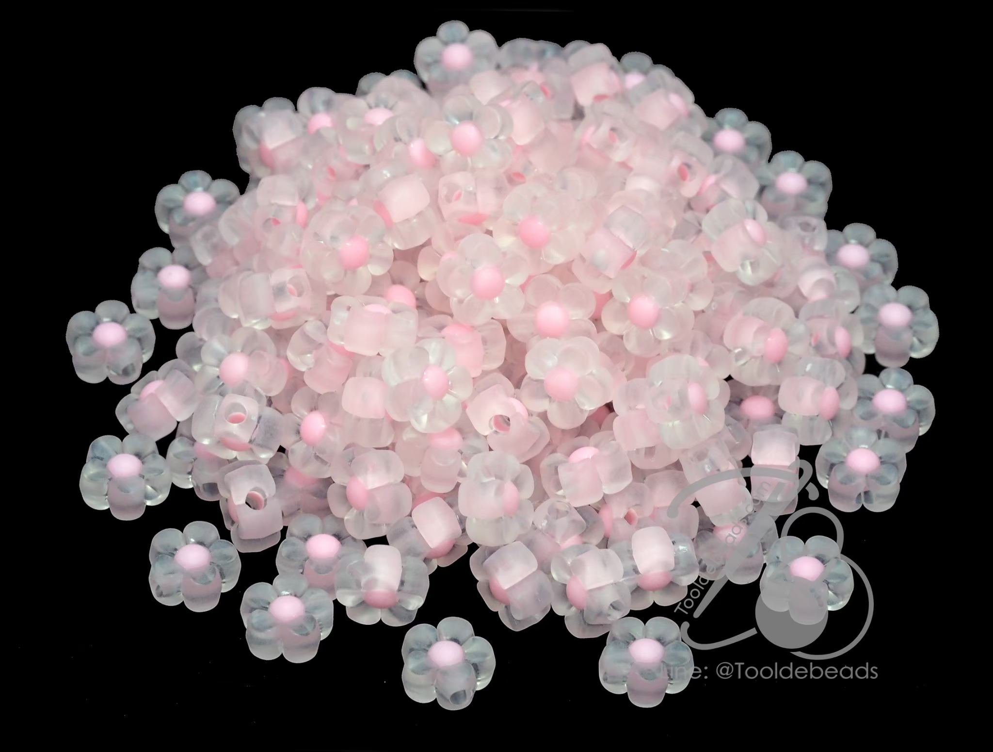 ลูกปัดอะคริลิค 13มม. ลายดอกซากุระเล็กสอดไส้ คละสีขุ่นใส (10 กรัม) SKU-16827