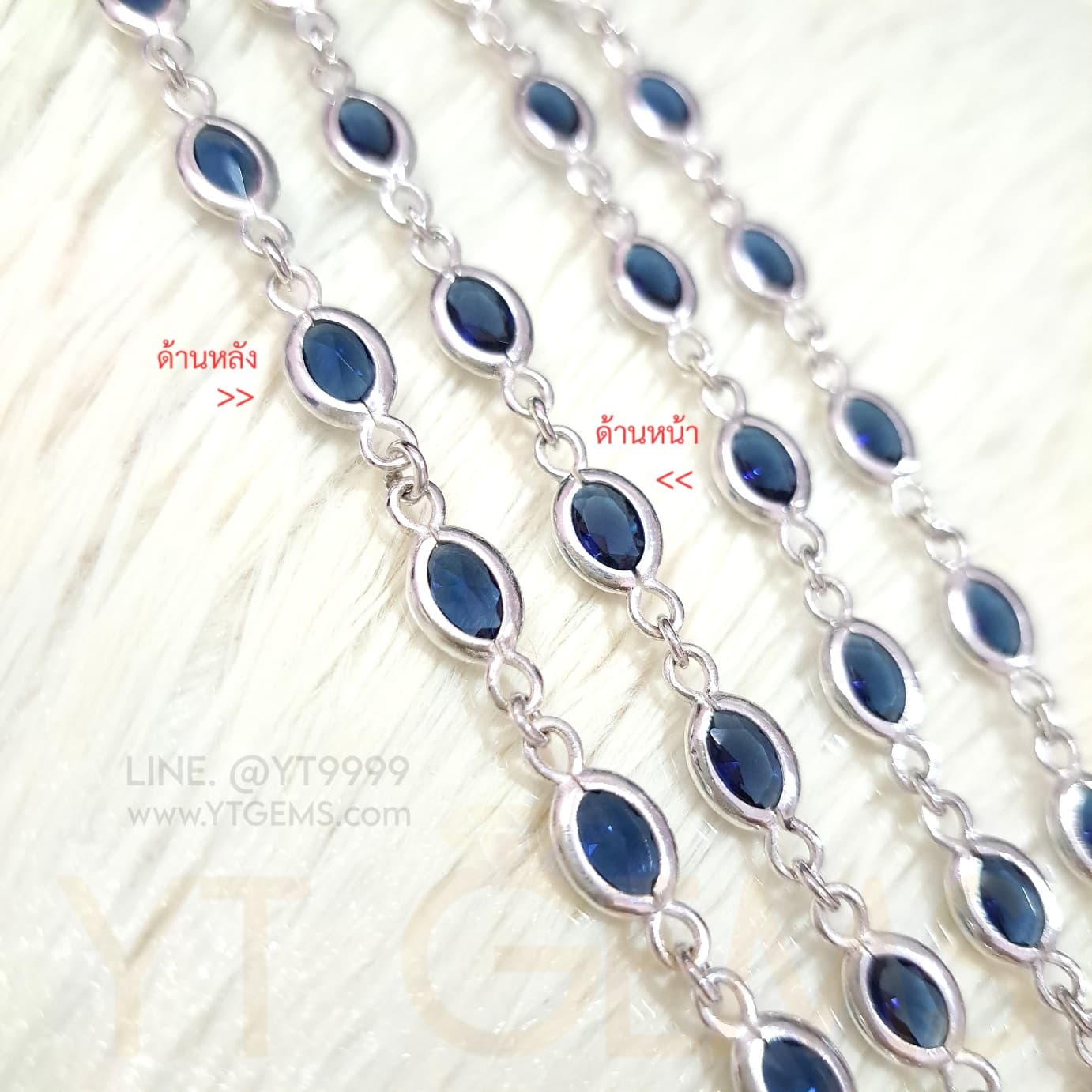 [สำหรับ ราคาส่ง ขั้นต่ำ 5 ชิ้น] สร้อยคอไพลิน สร้อยคอ เงินแท้ พลอยไพลิน CZ หุ้มหนา ผ่าหวาย 24 นิ้ว YTG-11640-WH YTGEMS ขั้นต่ำ 5 ชิ้น