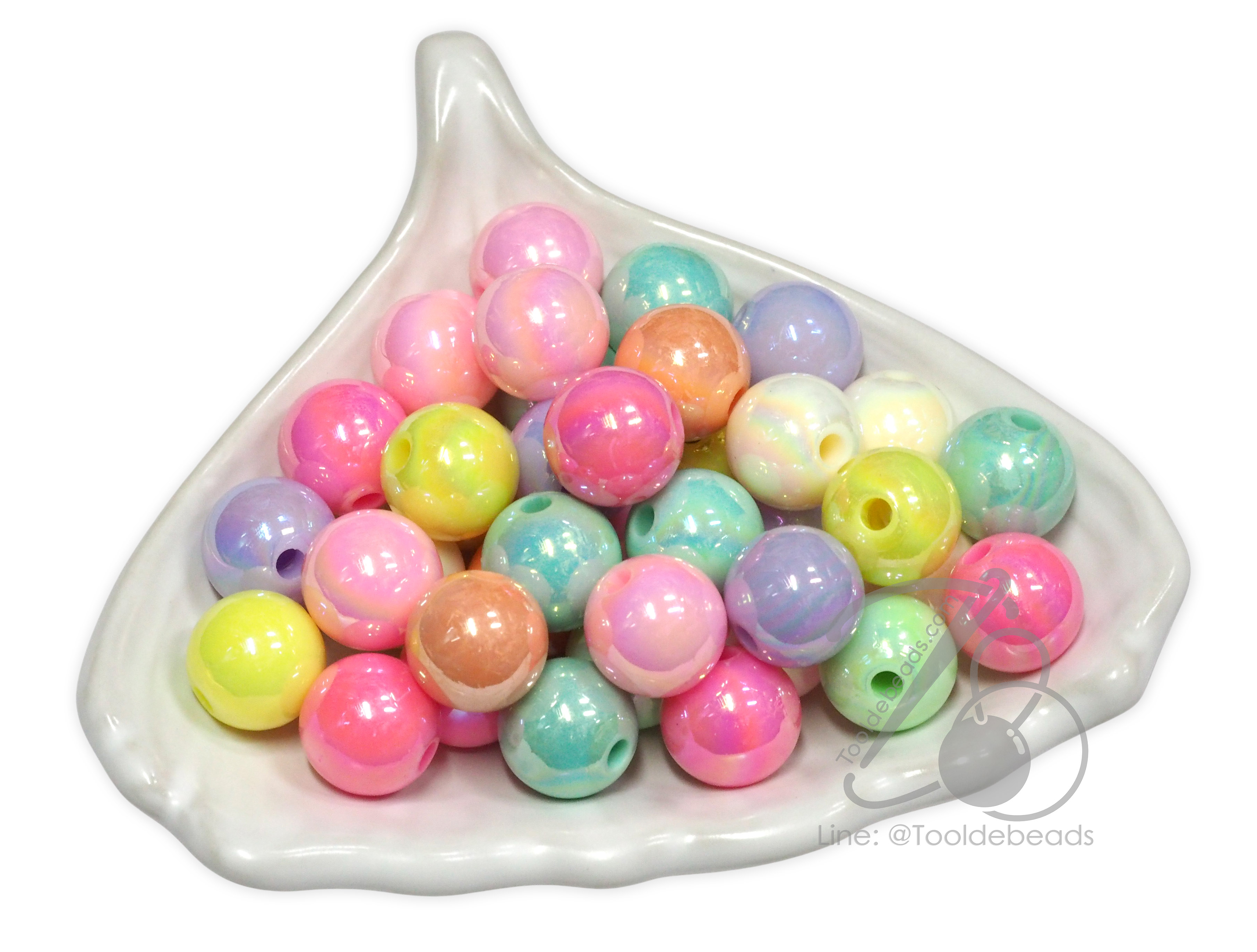 ลูกปัดพลาสติก เคลือบรุ้งลูกอม 12มม. ทรงกลม คละสี (500 กรัม) SKU-16423