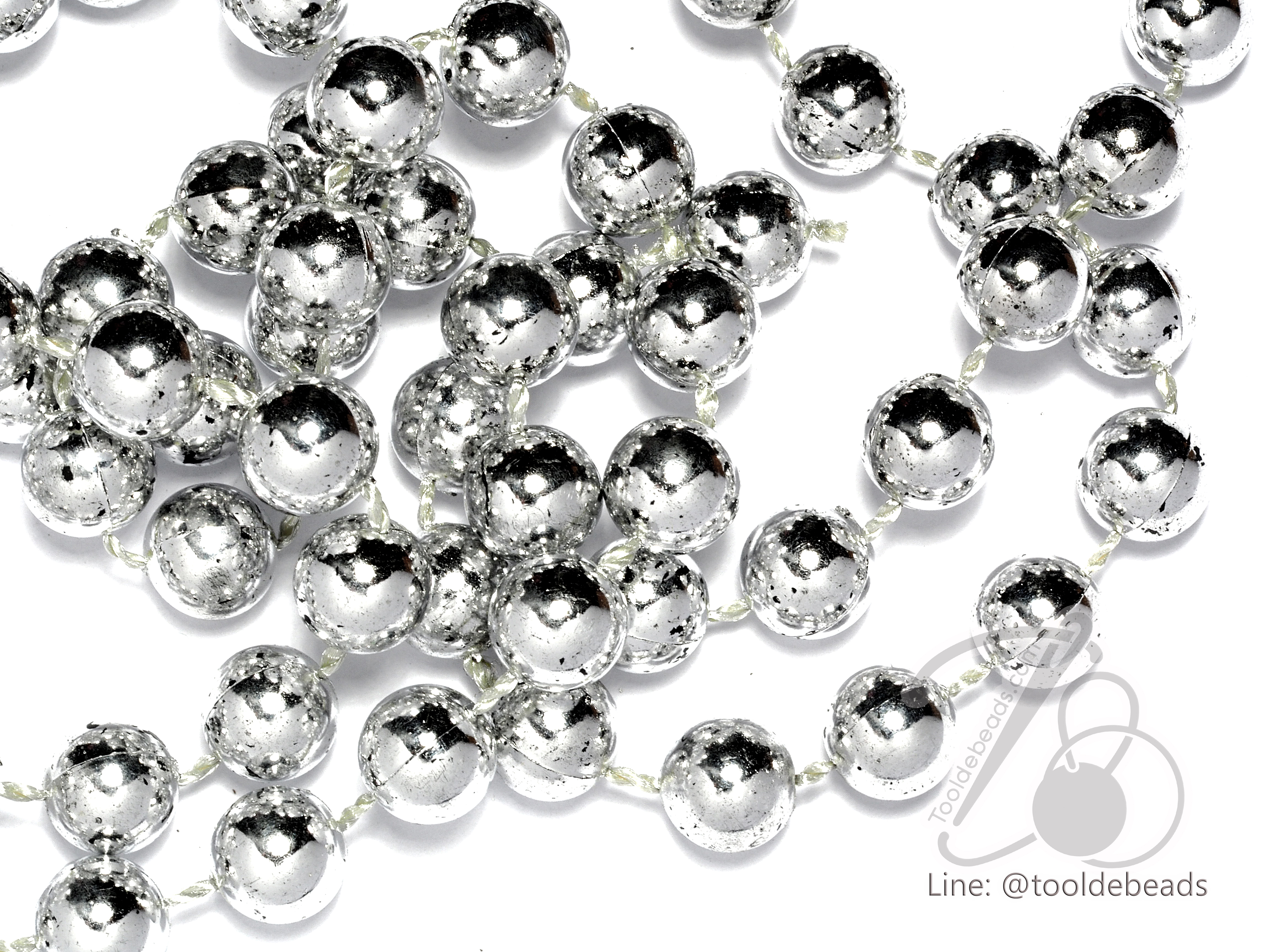 มุกเส้น 8มม. ทรงกลม สีเงิน (1 หลา) SKU-01841