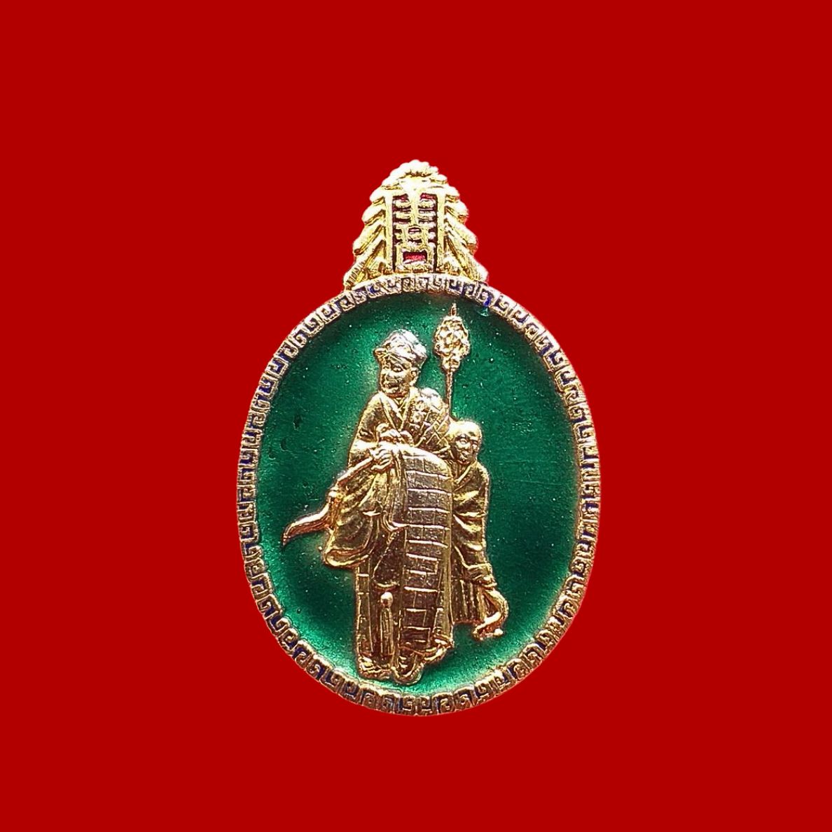 เข็มกลัดไต้ฮงกงโจวซือมูลนิธิปอเต็กตึ้งเนื้อกะไหล่ทองลงยาสีเขียว