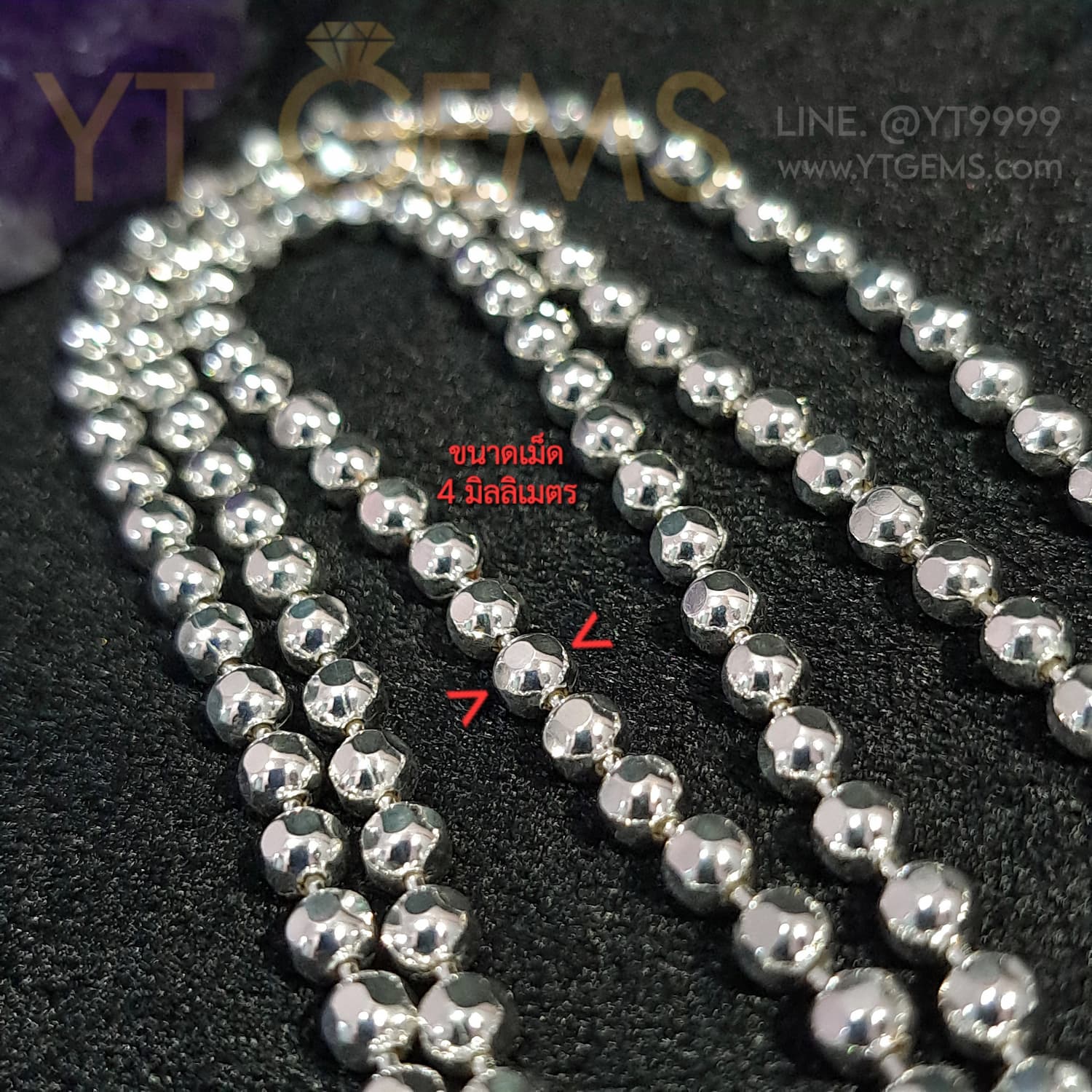 สร้อยคอ เงินแท้ ลายเม็ดมะยม ตัดเหลี่ยม 4 มม. 26 นิ้ว YTG-11914 YTGEMS whole