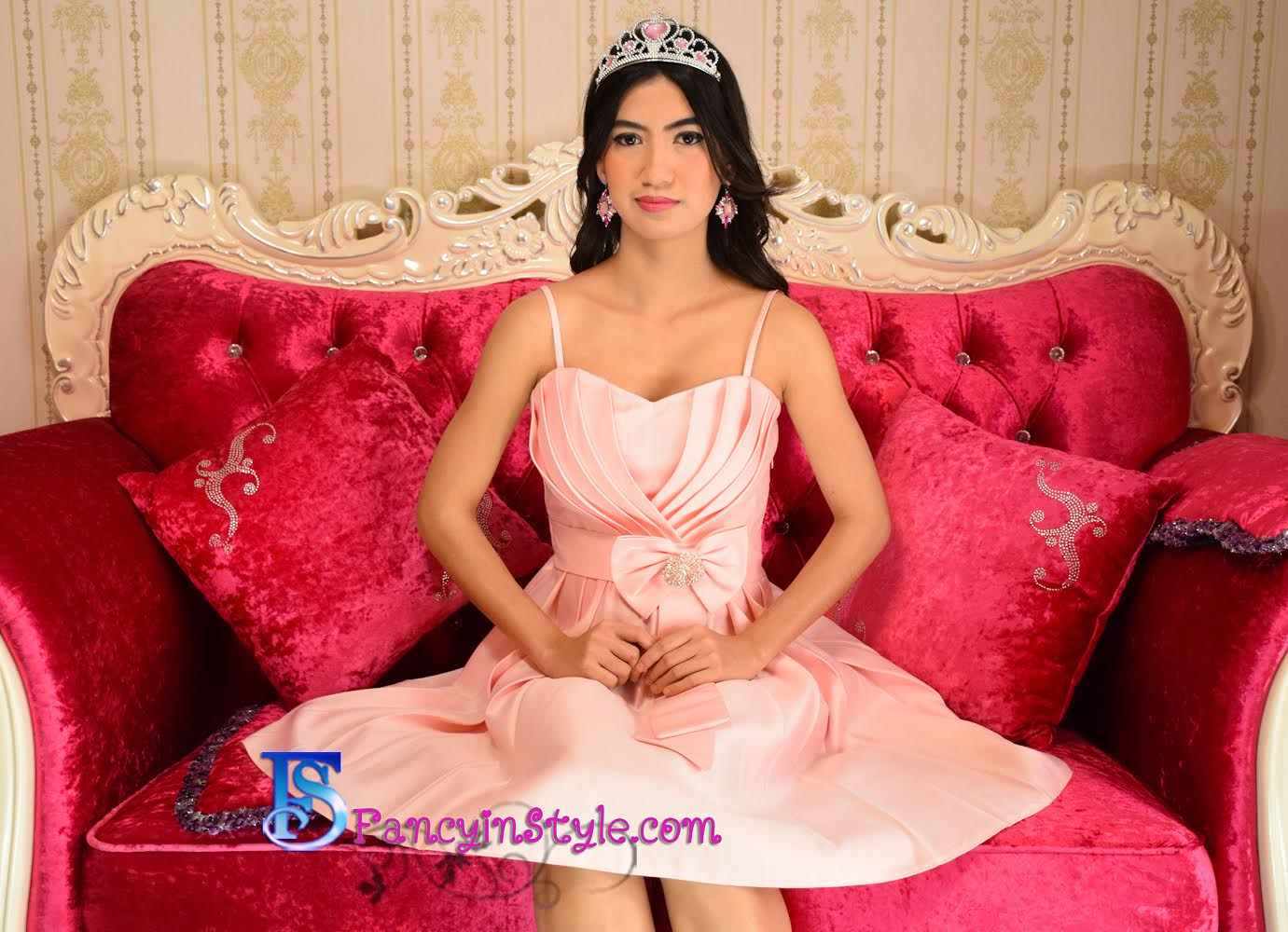 Short Dress/ชุดเดรสสั้นสีชมพูหวาน/ชุดเดรส/ชุดออกงาน/ชุดไปงานแต่ง