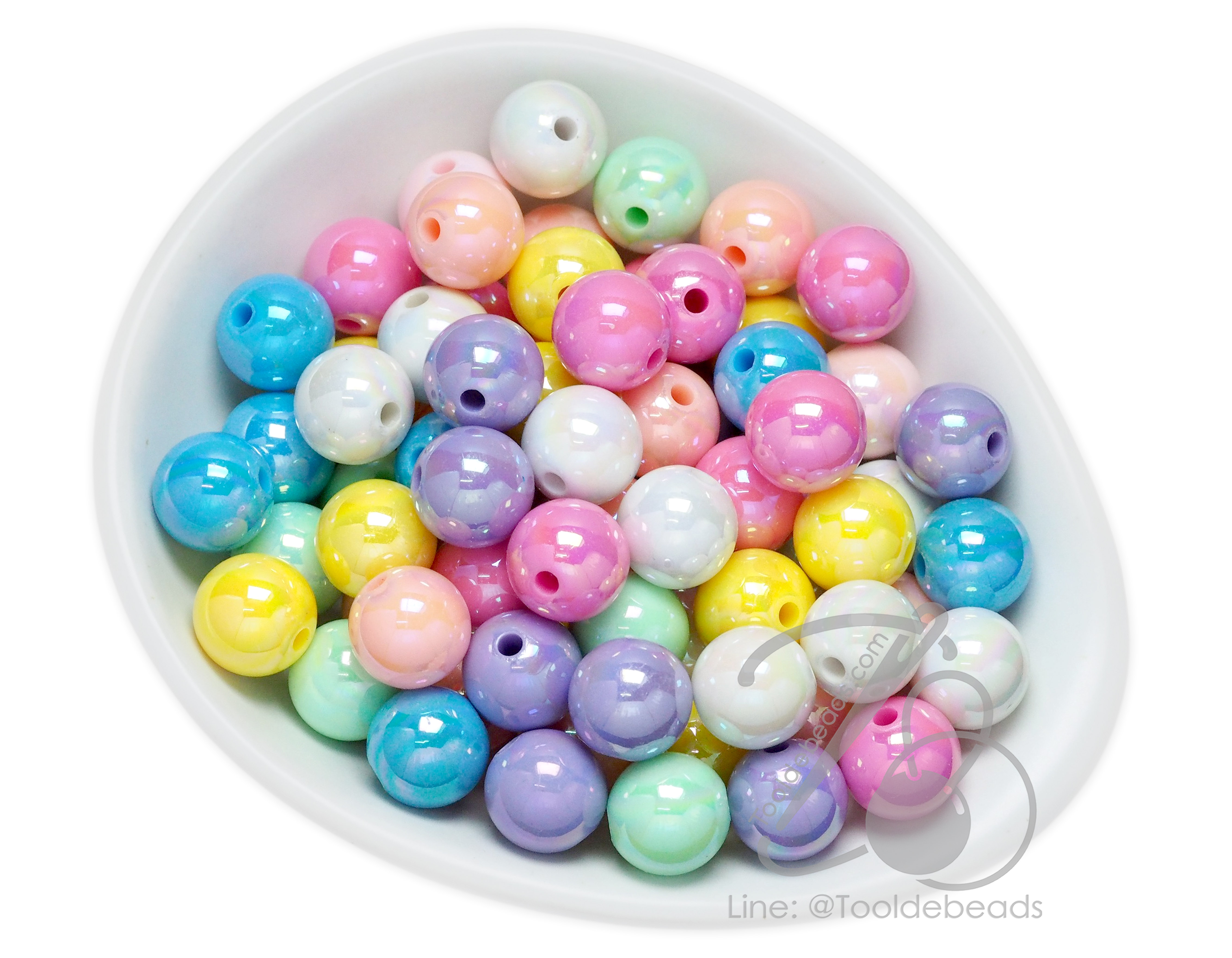 ลูกปัดพลาสติก เคลือบรุ้งพาสเทล02 12มม. ทรงกลม คละสี (80 กรัม) SKU-17356
