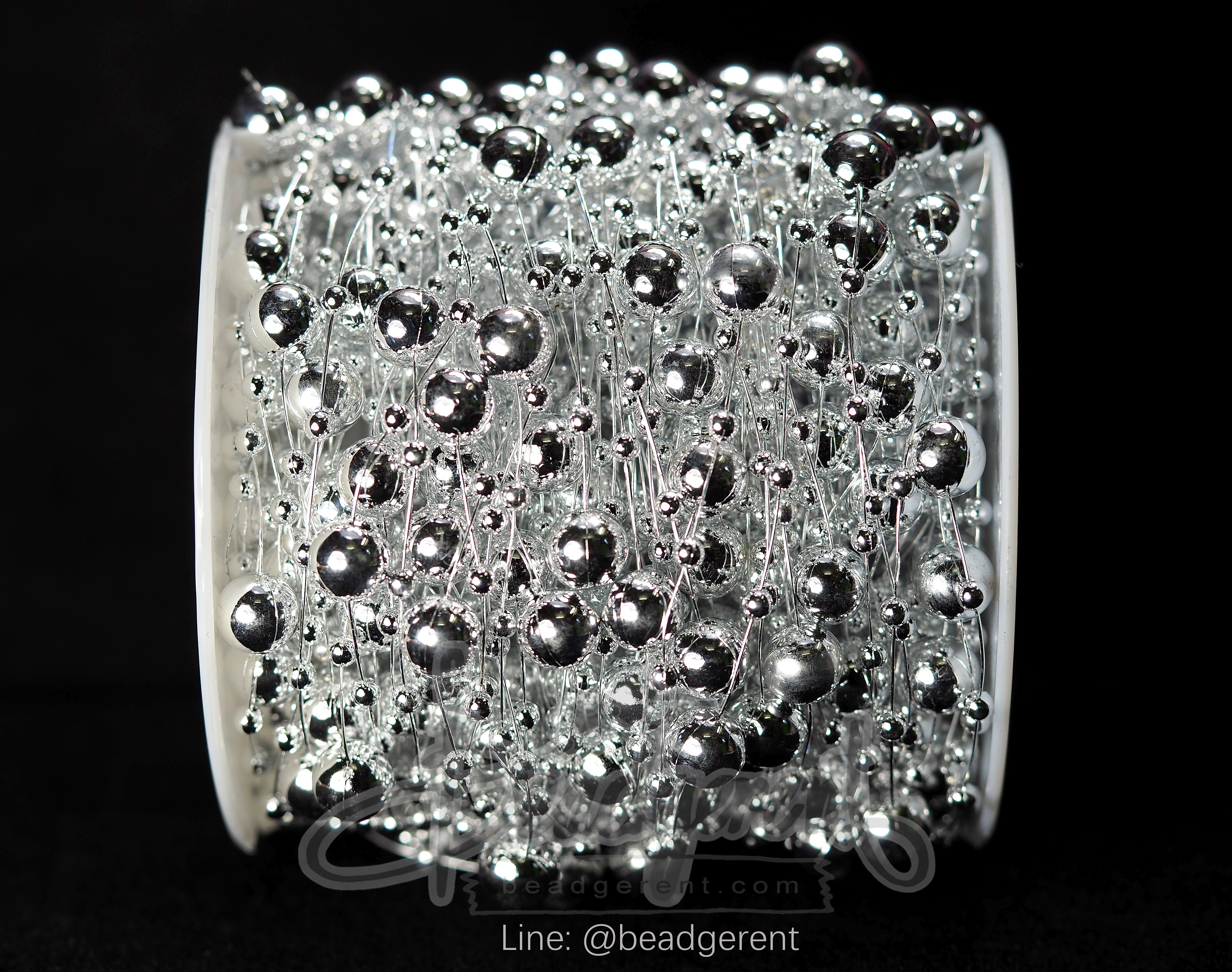 มุกเส้น 8มม. ลายมุกเจ้าสาว สีเงิน (30 หลา) SKU-01861
