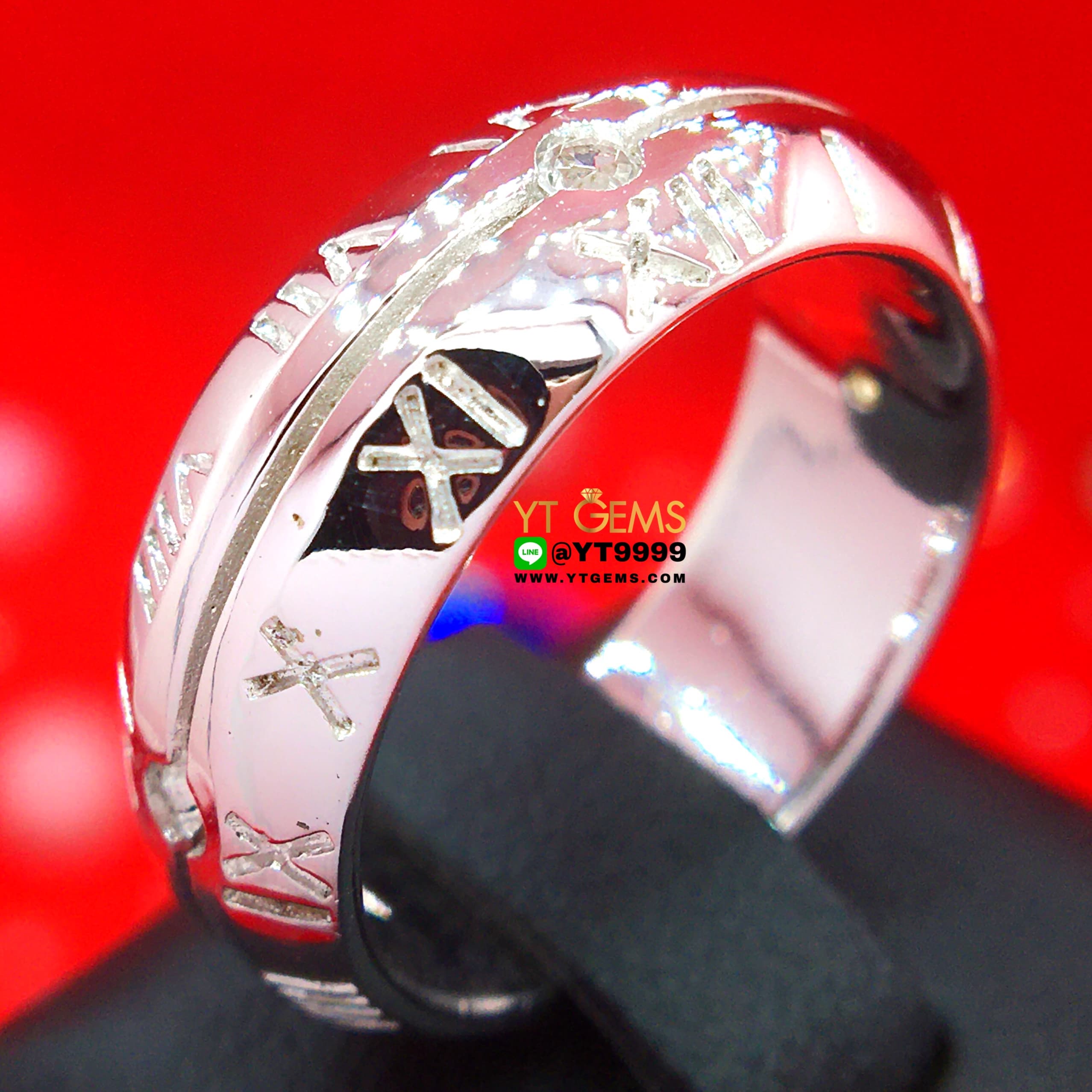 แหวนเลขโรมัน เพชรรอบวง แหวนเงินแท้ ชุบทองคำขาว เพชร Swiss YTG-10426 YTGEMS