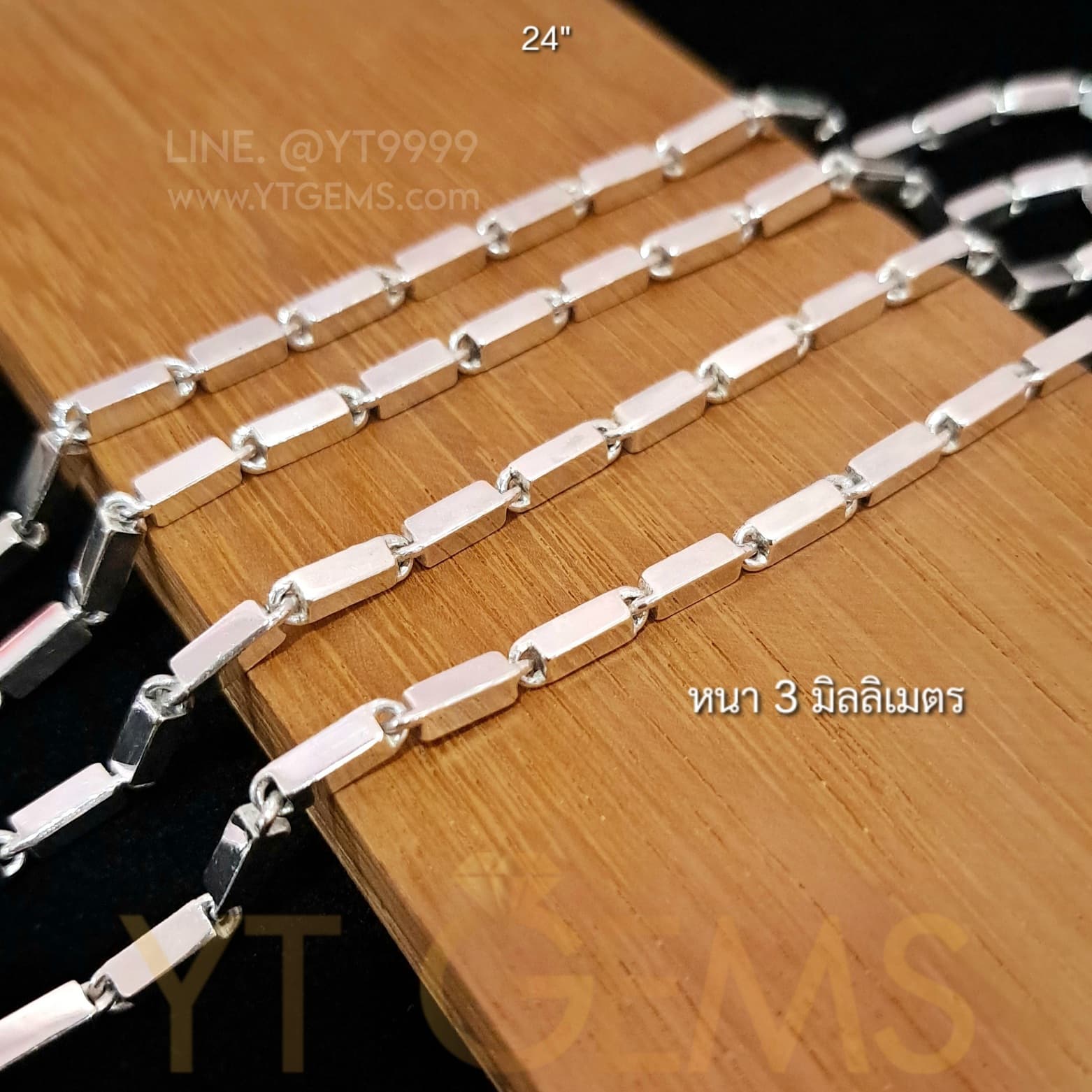 สร้อยคอ เงินแท้ ลายปล้อง เหลี่ยม (ตัน) 3 มม. 24 นิ้ว YTG-11908 YTGEMS whole
