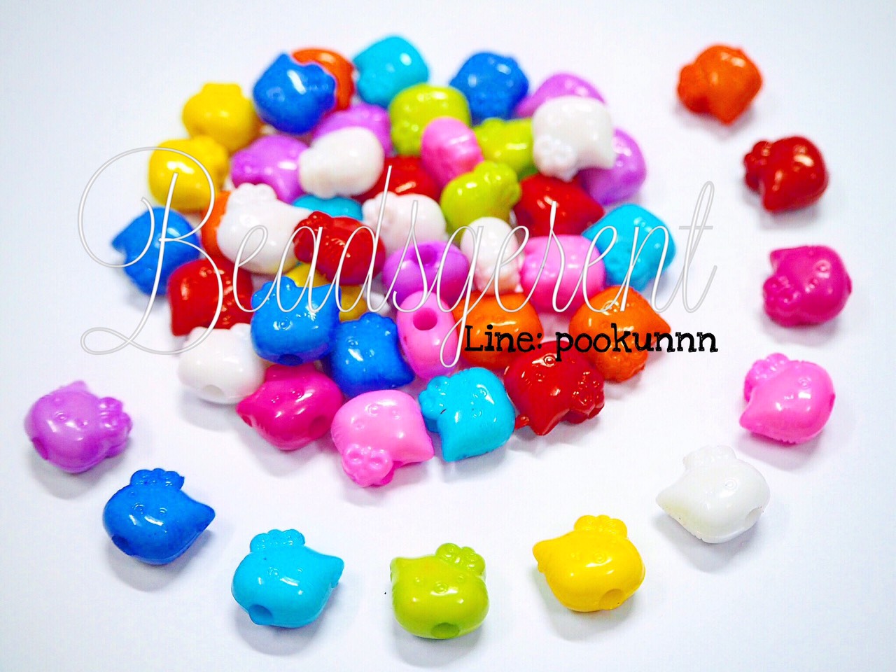 ลูกปัดอะคริลิค 13มม. ลายแมว สีสด (15 กรัม) SKU-05015