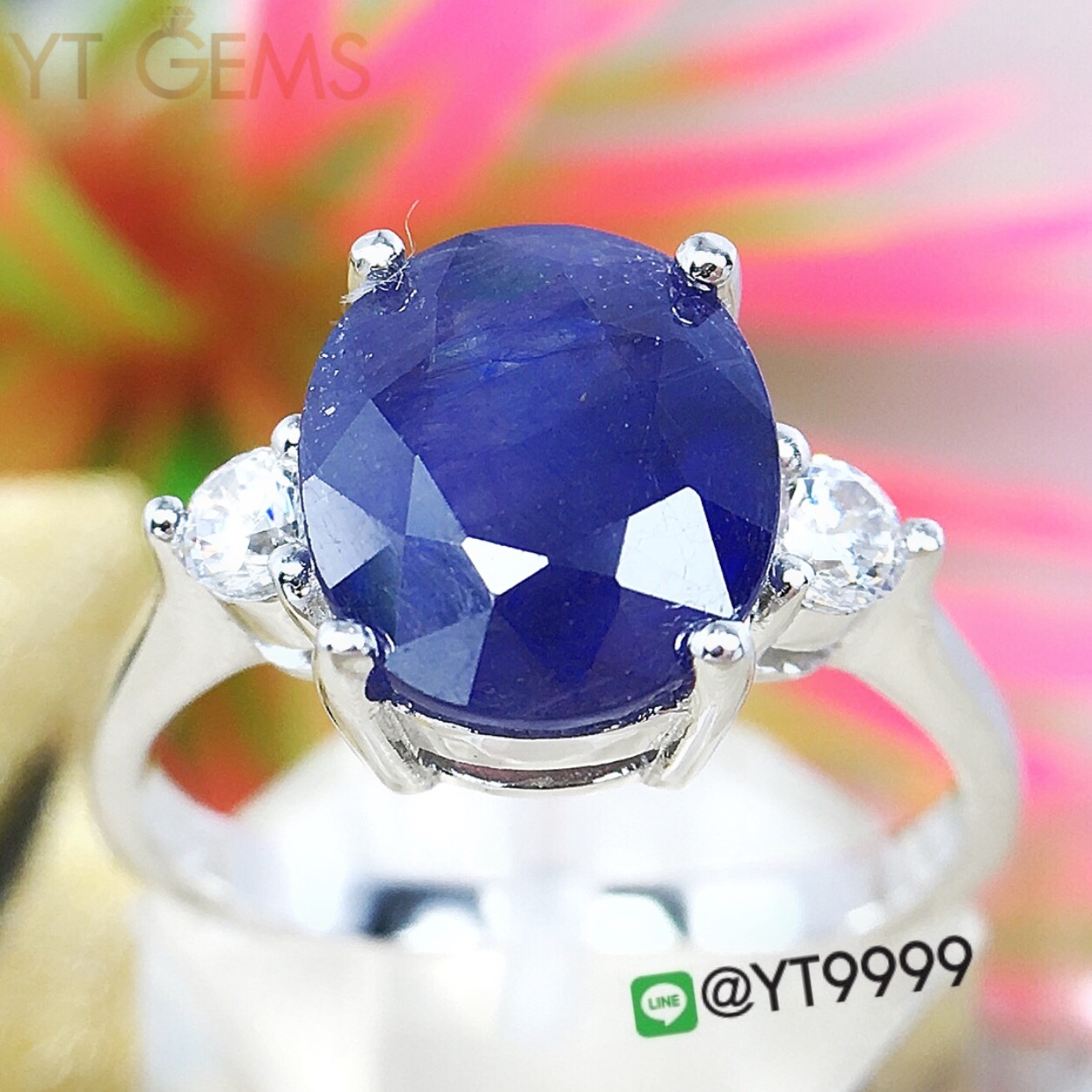 แหวนไพลิน แหวนเงินแท้92.5% ชุบทองคำขาว พลอยไพลินแท้ YTG-3176 YTGEMS