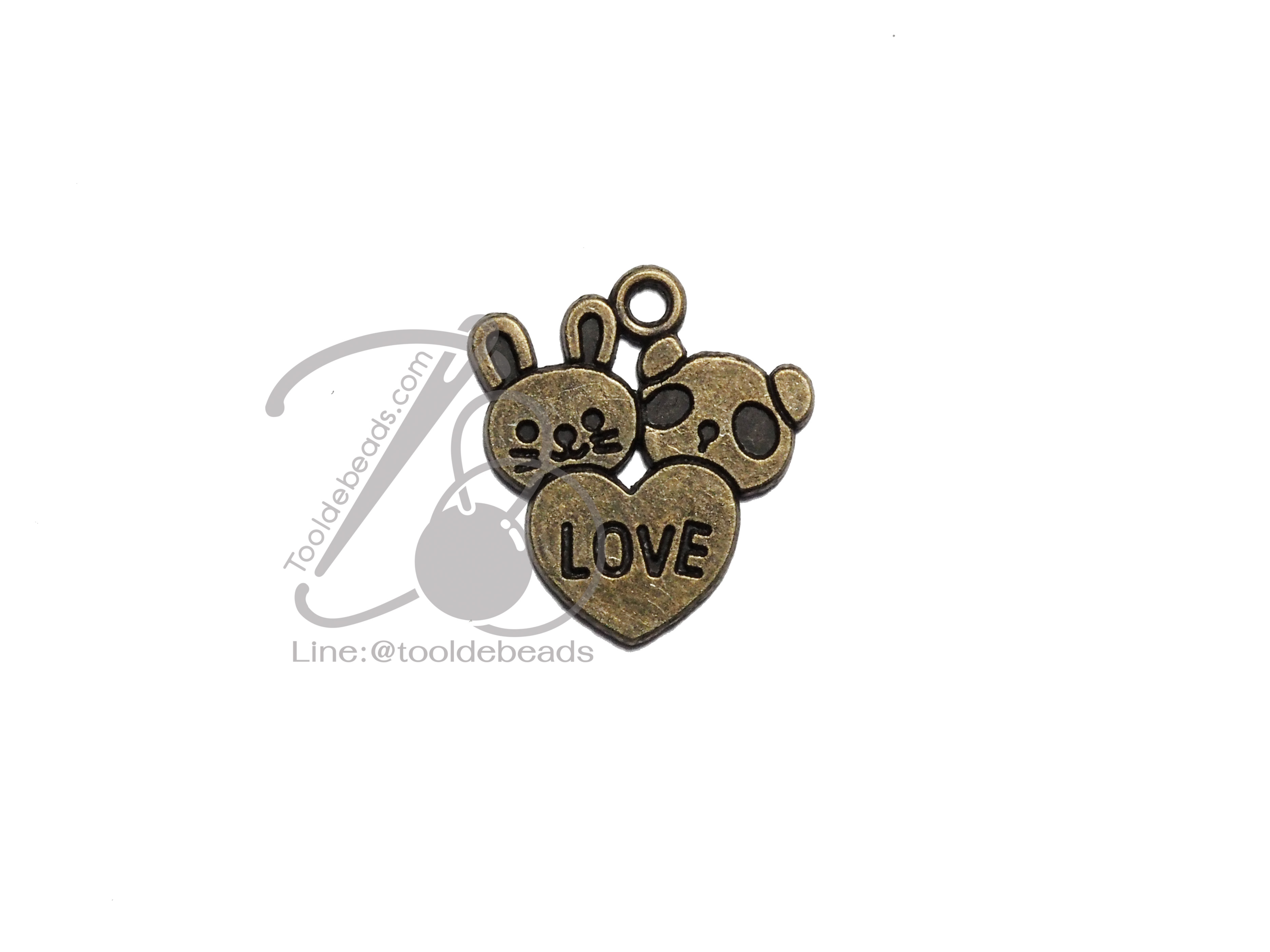จี้เหล็ก 466 19*20มม. ลายหมีกระต่ายlove สีสนิม (1 ชิ้น) SKU-06041