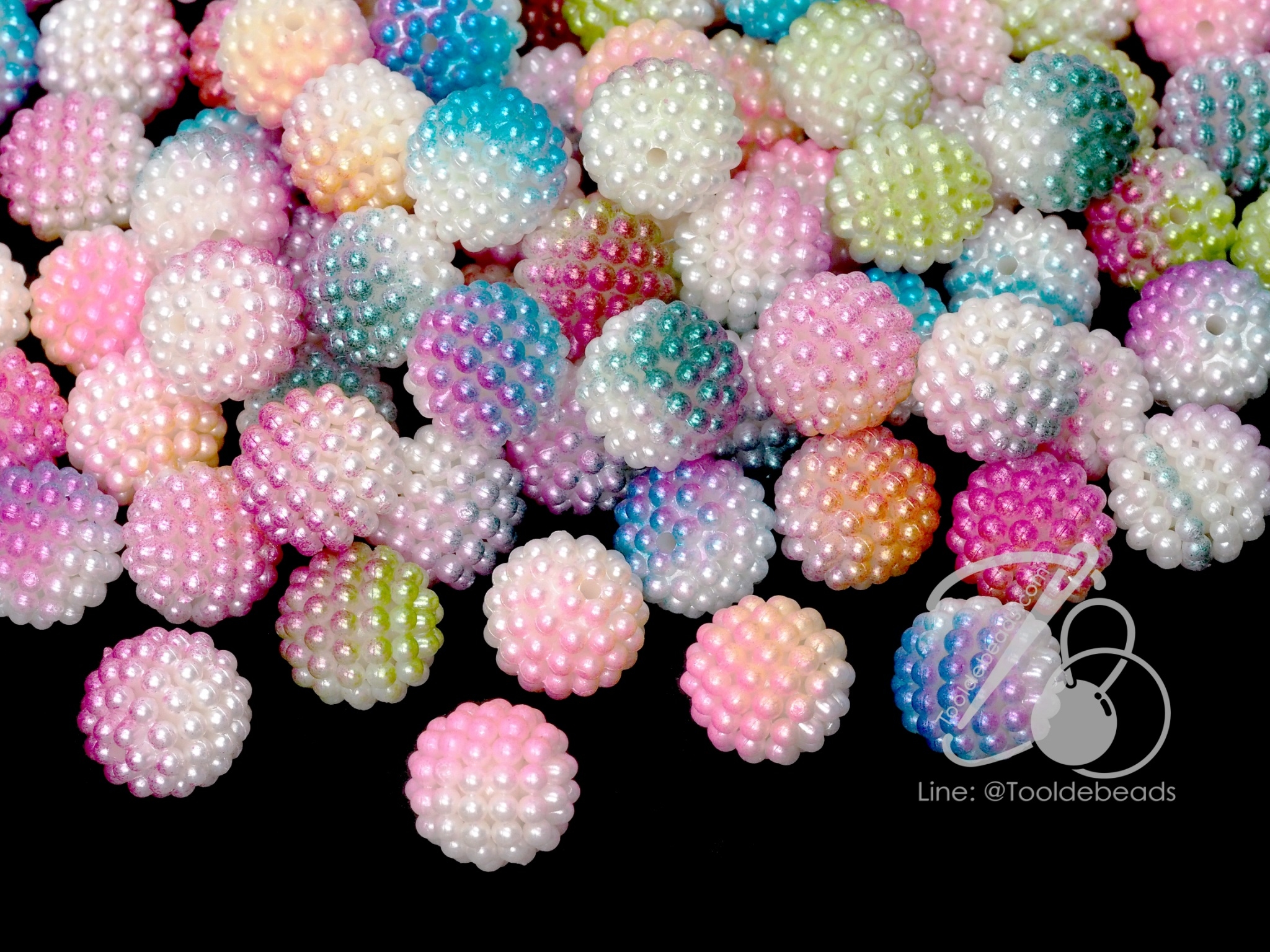 ลูกปัดมุกพลาสติก มุกระเบิด ทรงกลม หลากสี (50 กรัม) SKU-12544
