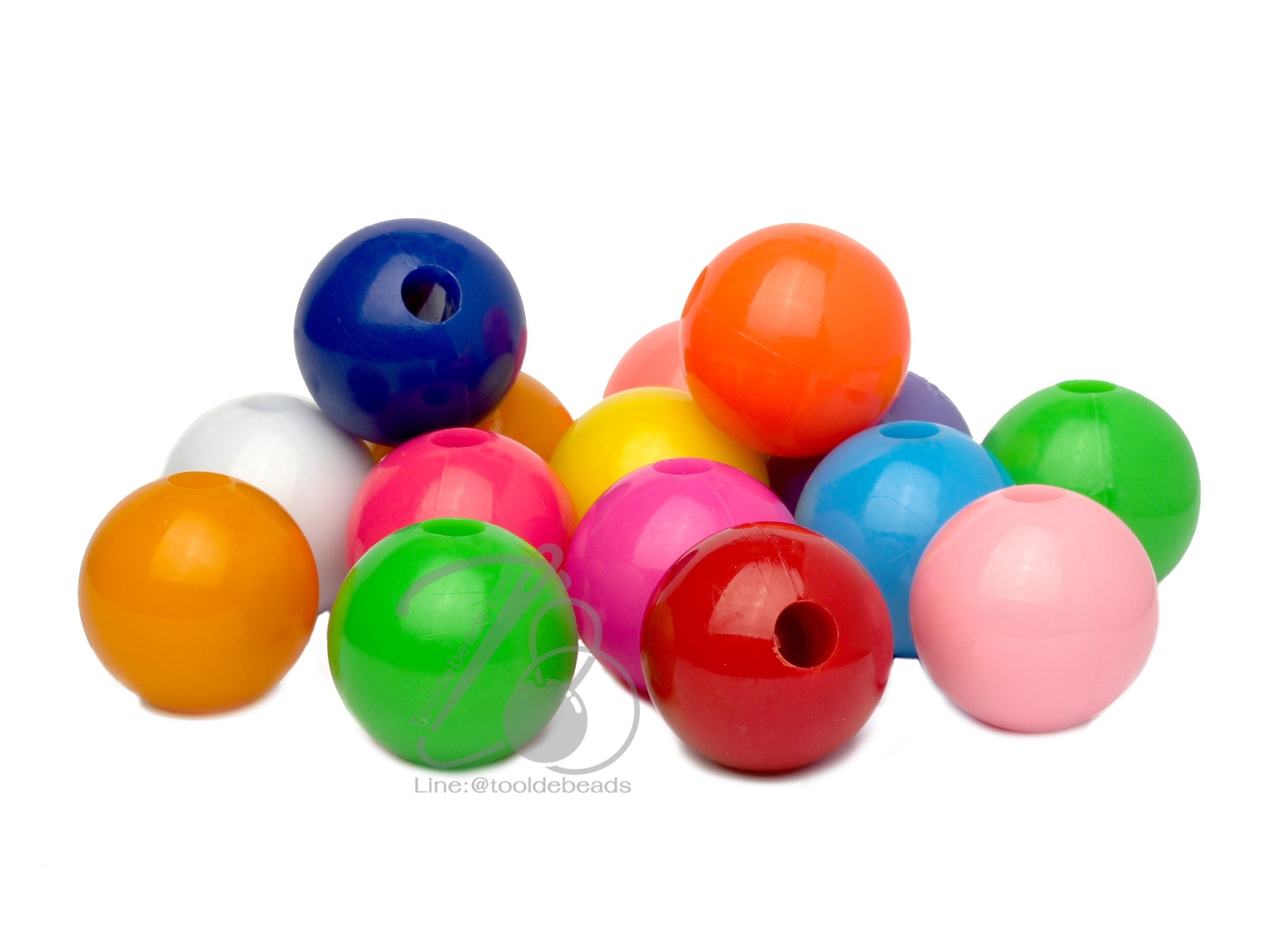 ลูกปัดลูกชิ้น 25มม. สีสด (50 ชิ้น) SKU-09186